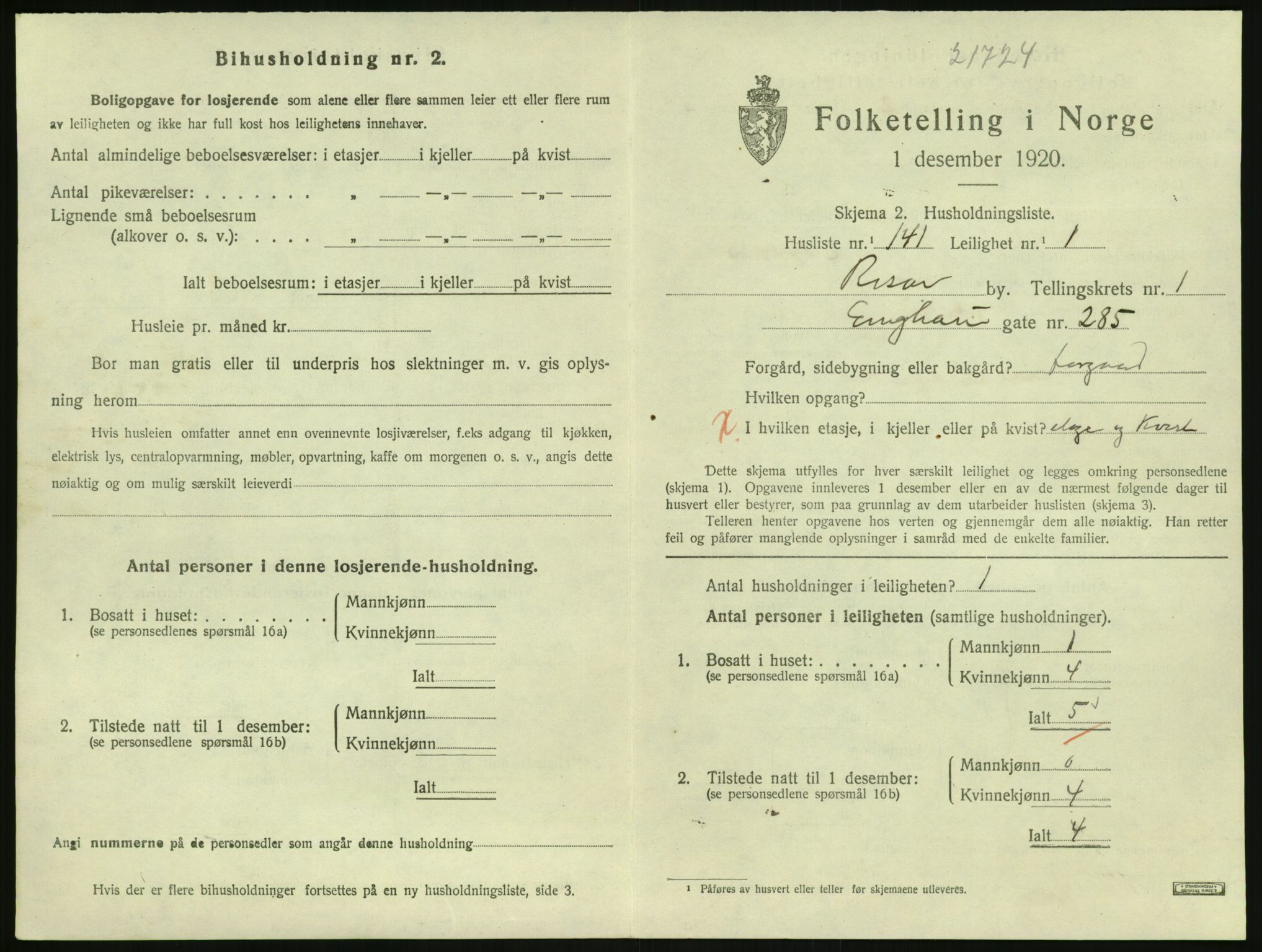 SAK, Folketelling 1920 for 0901 Risør kjøpstad, 1920, s. 1691