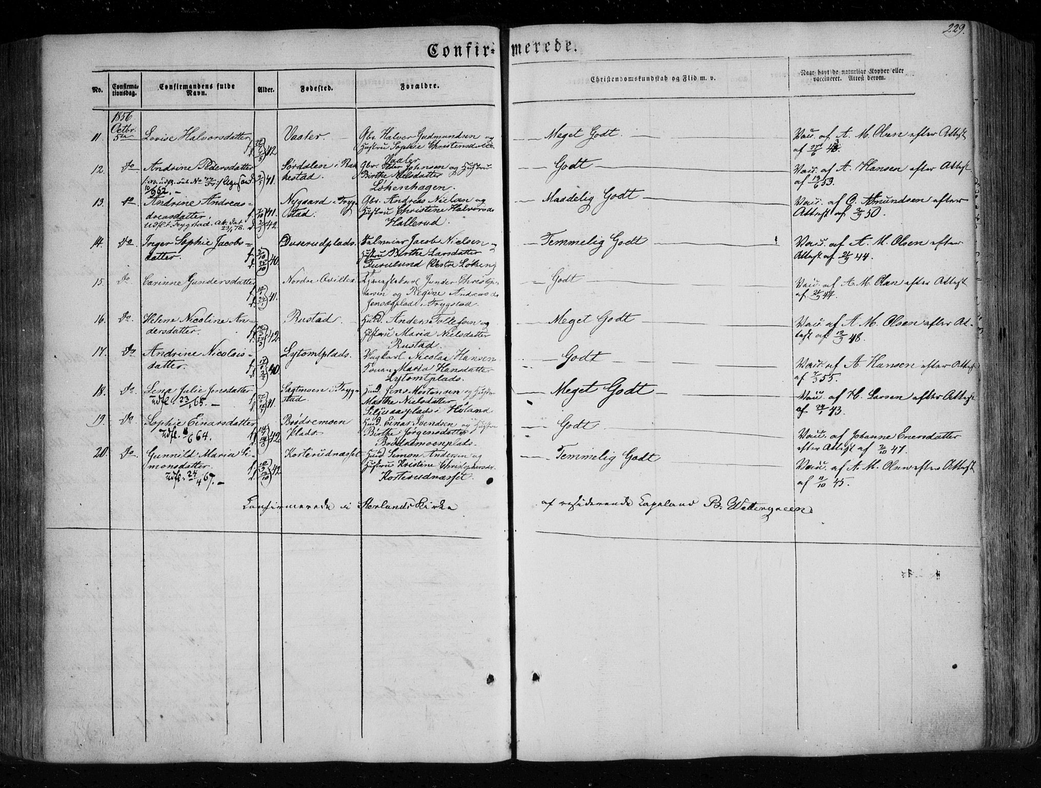 Eidsberg prestekontor Kirkebøker, AV/SAO-A-10905/F/Fa/L0009: Ministerialbok nr. I 9, 1849-1856, s. 229