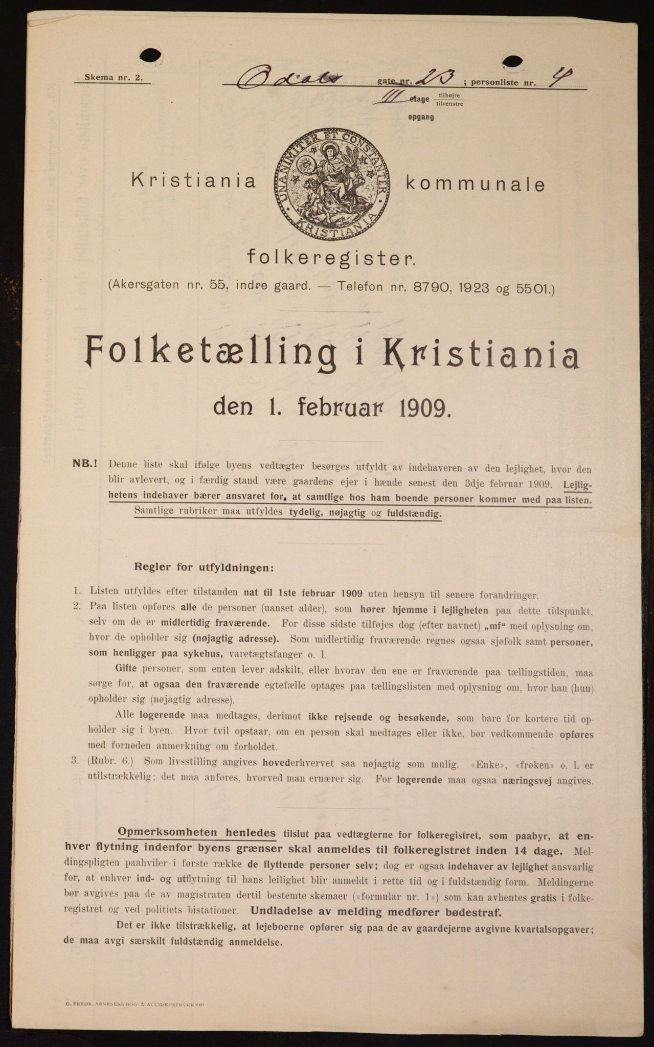 OBA, Kommunal folketelling 1.2.1909 for Kristiania kjøpstad, 1909, s. 67455