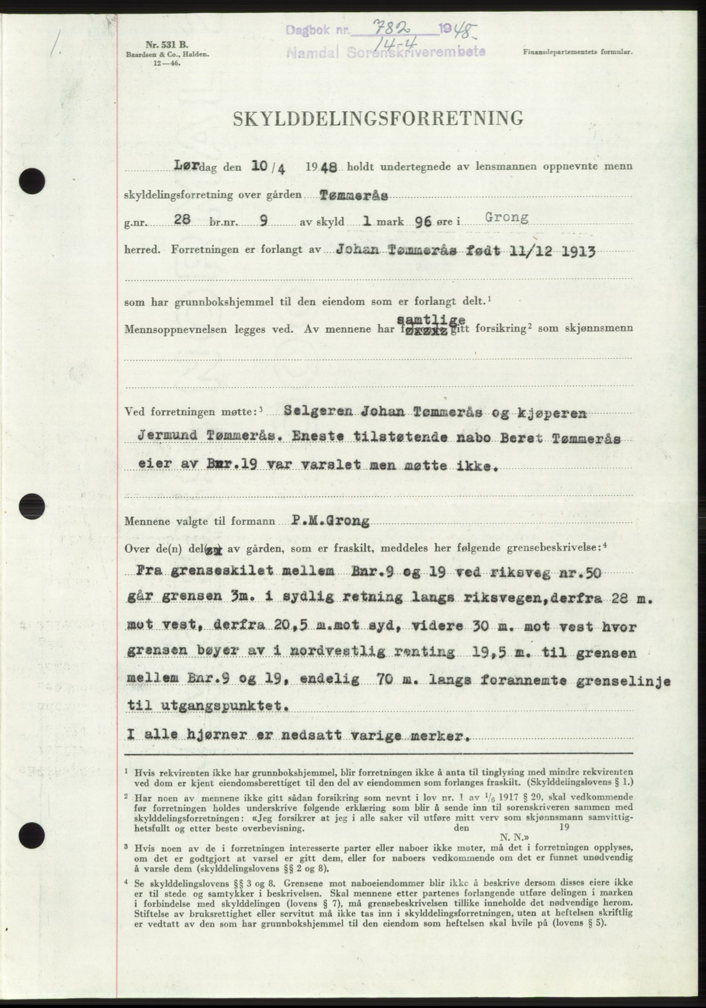 Namdal sorenskriveri, SAT/A-4133/1/2/2C: Pantebok nr. -, 1947-1948, Dagboknr: 782/1948