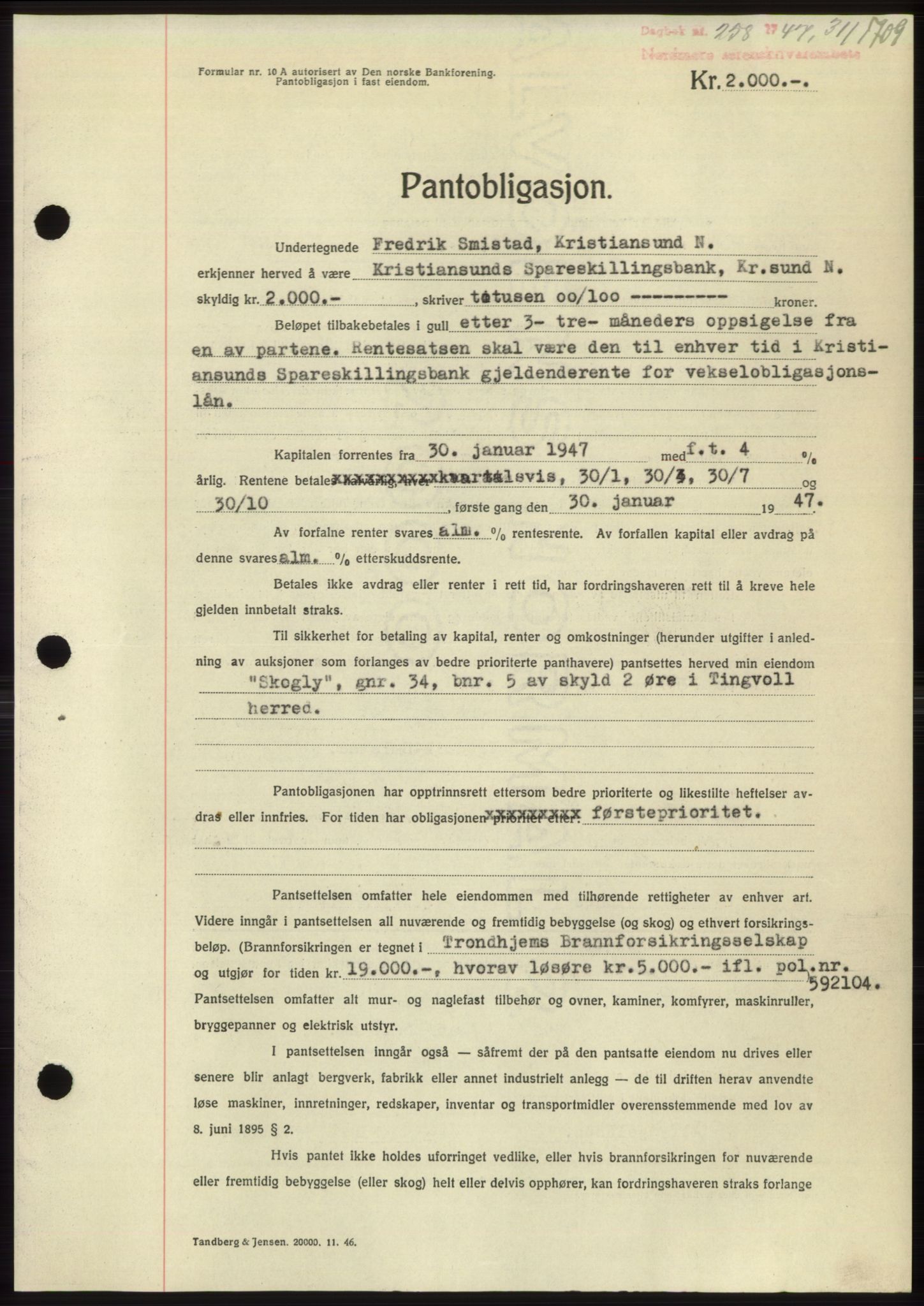 Nordmøre sorenskriveri, SAT/A-4132/1/2/2Ca: Pantebok nr. B95, 1946-1947, Dagboknr: 258/1947