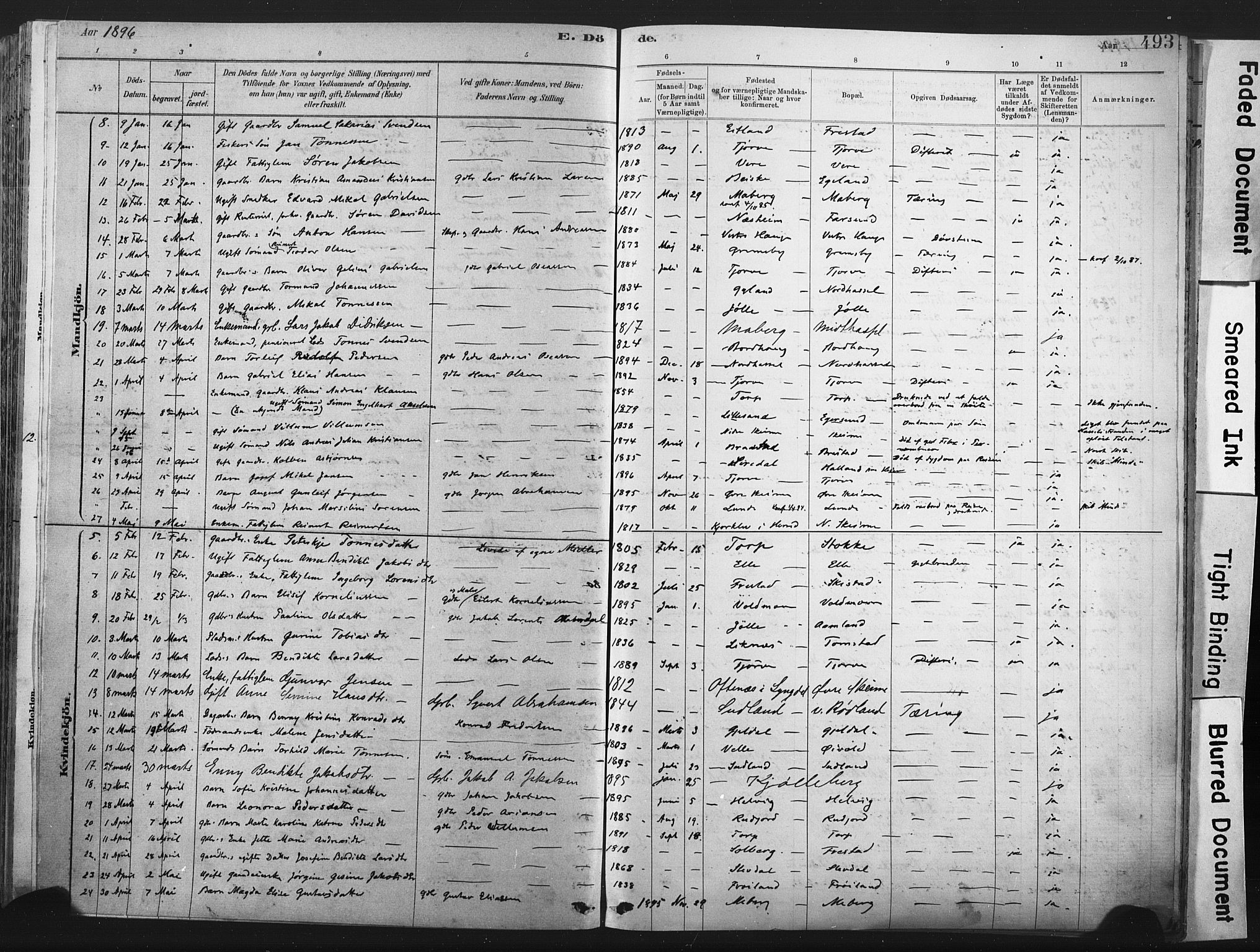 Lista sokneprestkontor, SAK/1111-0027/F/Fa/L0012: Ministerialbok nr. A 12, 1879-1903, s. 493