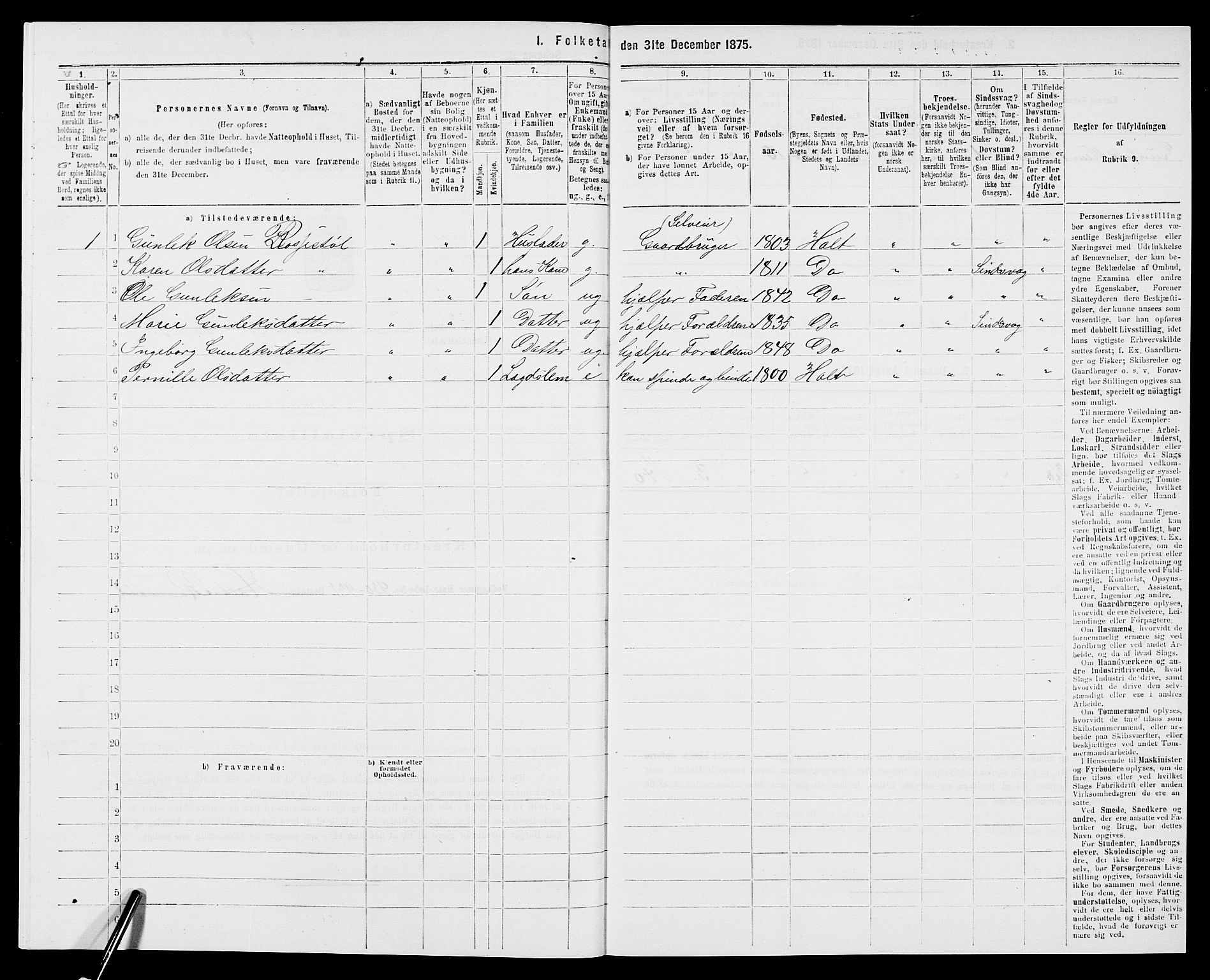 SAK, Folketelling 1875 for 0914L Holt prestegjeld, Holt sokn, 1875, s. 415