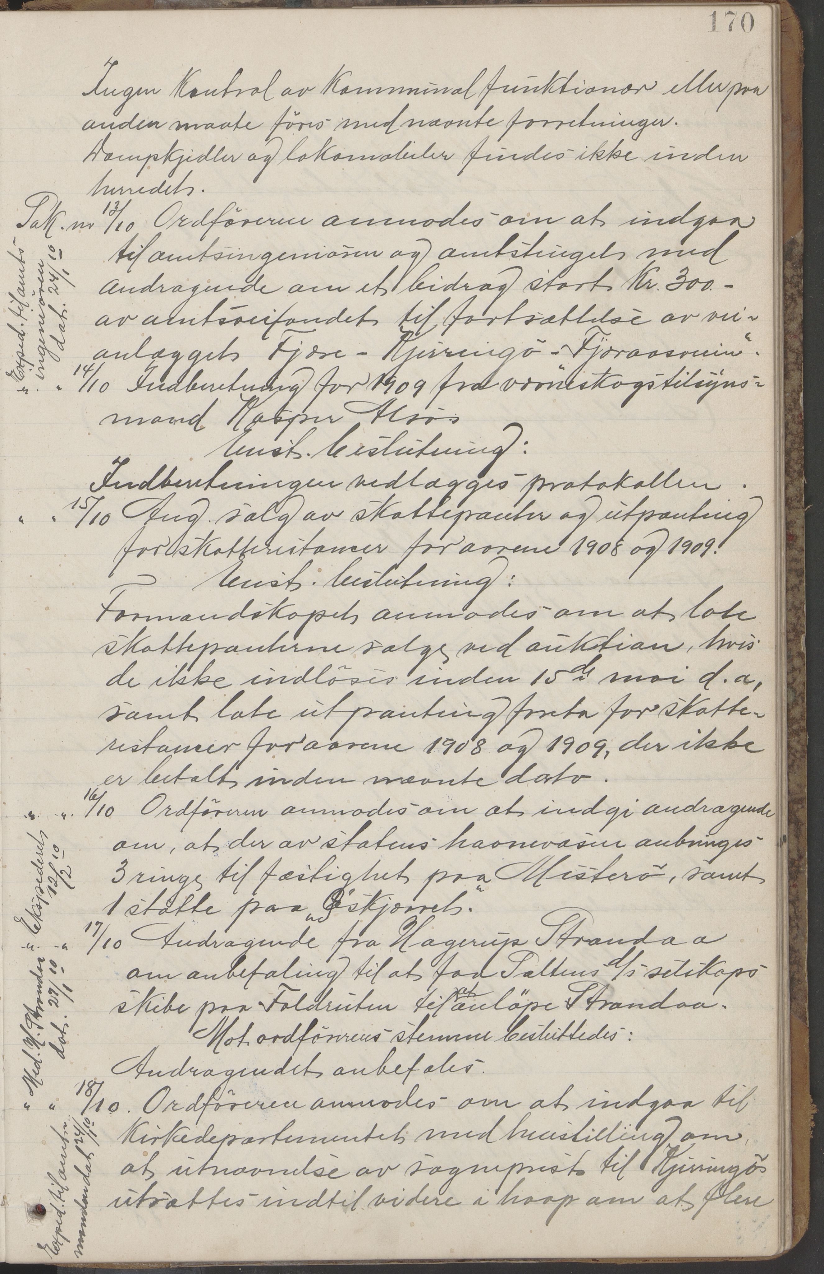 Kjerringøy kommune. Formannskapet, AIN/K-18441.150/A/Aa/L0002: Forhandlingsprotokoll Norfolden- Kjerringø formanskap, 1900-1911