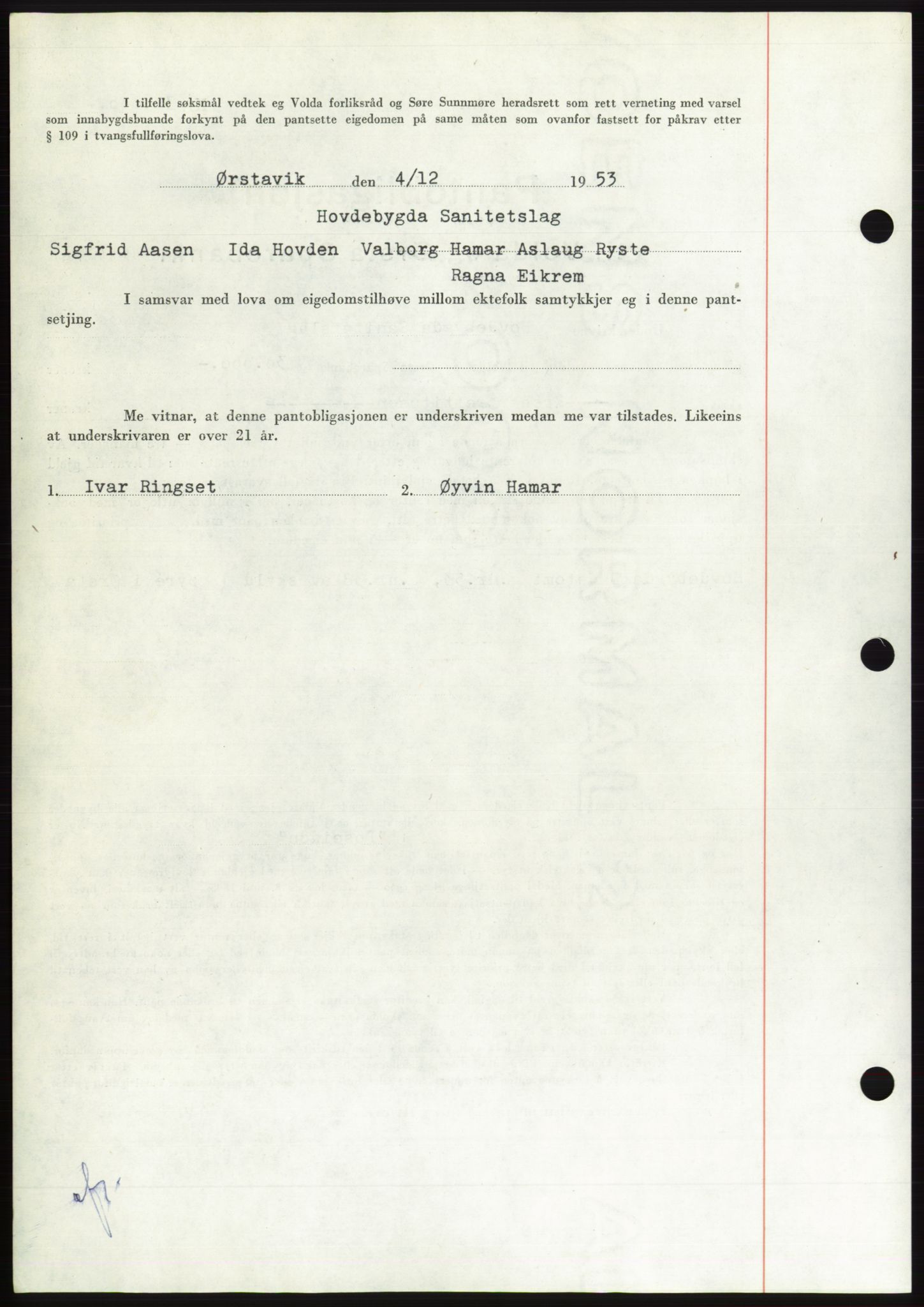 Søre Sunnmøre sorenskriveri, AV/SAT-A-4122/1/2/2C/L0124: Pantebok nr. 12B, 1953-1954, Dagboknr: 3028/1953