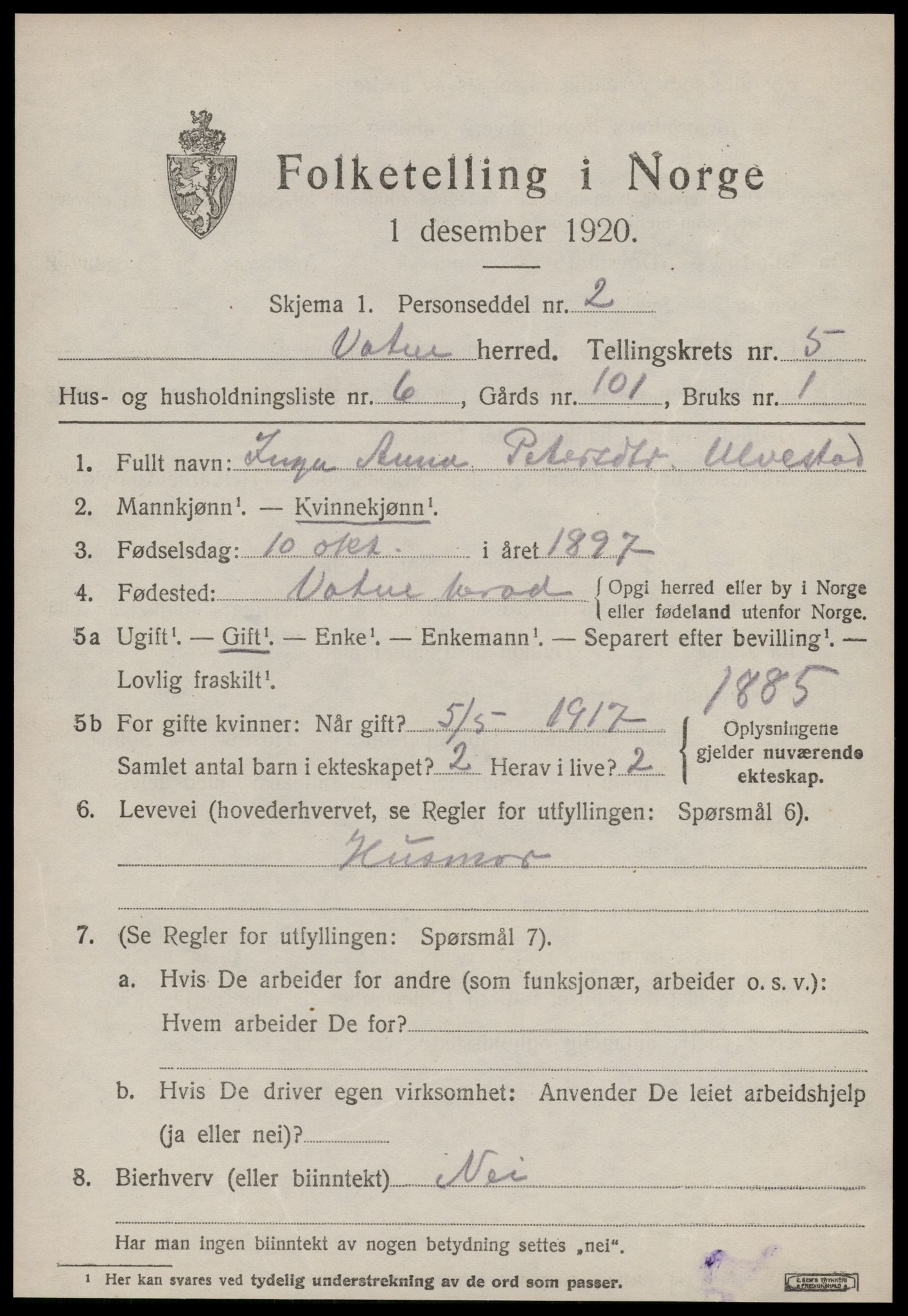 SAT, Folketelling 1920 for 1530 Vatne herred, 1920, s. 2228