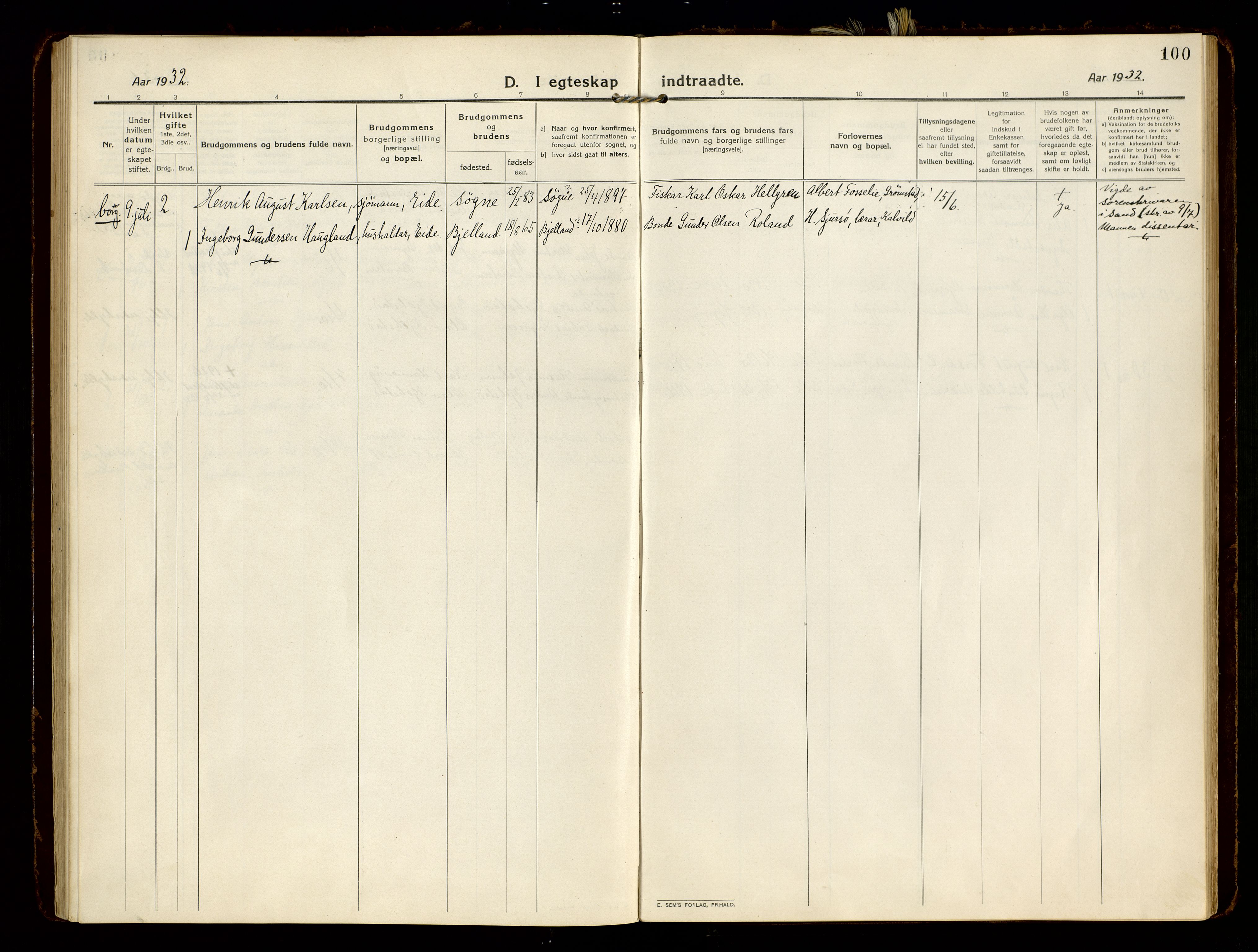 Hommedal sokneprestkontor, SAK/1111-0023/F/Fa/Faa/L0004: Ministerialbok nr. A 4, 1916-1945, s. 100