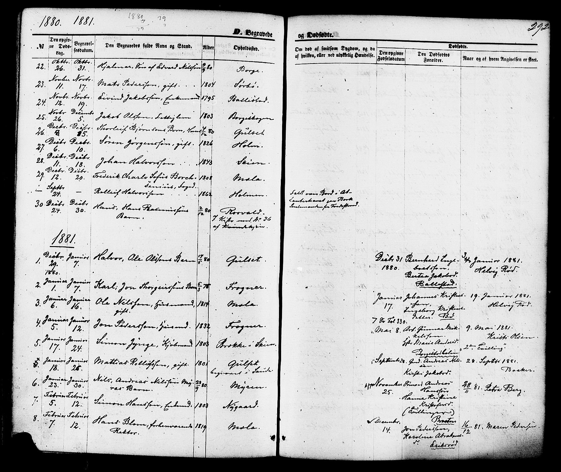 Gjerpen kirkebøker, AV/SAKO-A-265/F/Fa/L0009: Ministerialbok nr. I 9, 1872-1885, s. 292