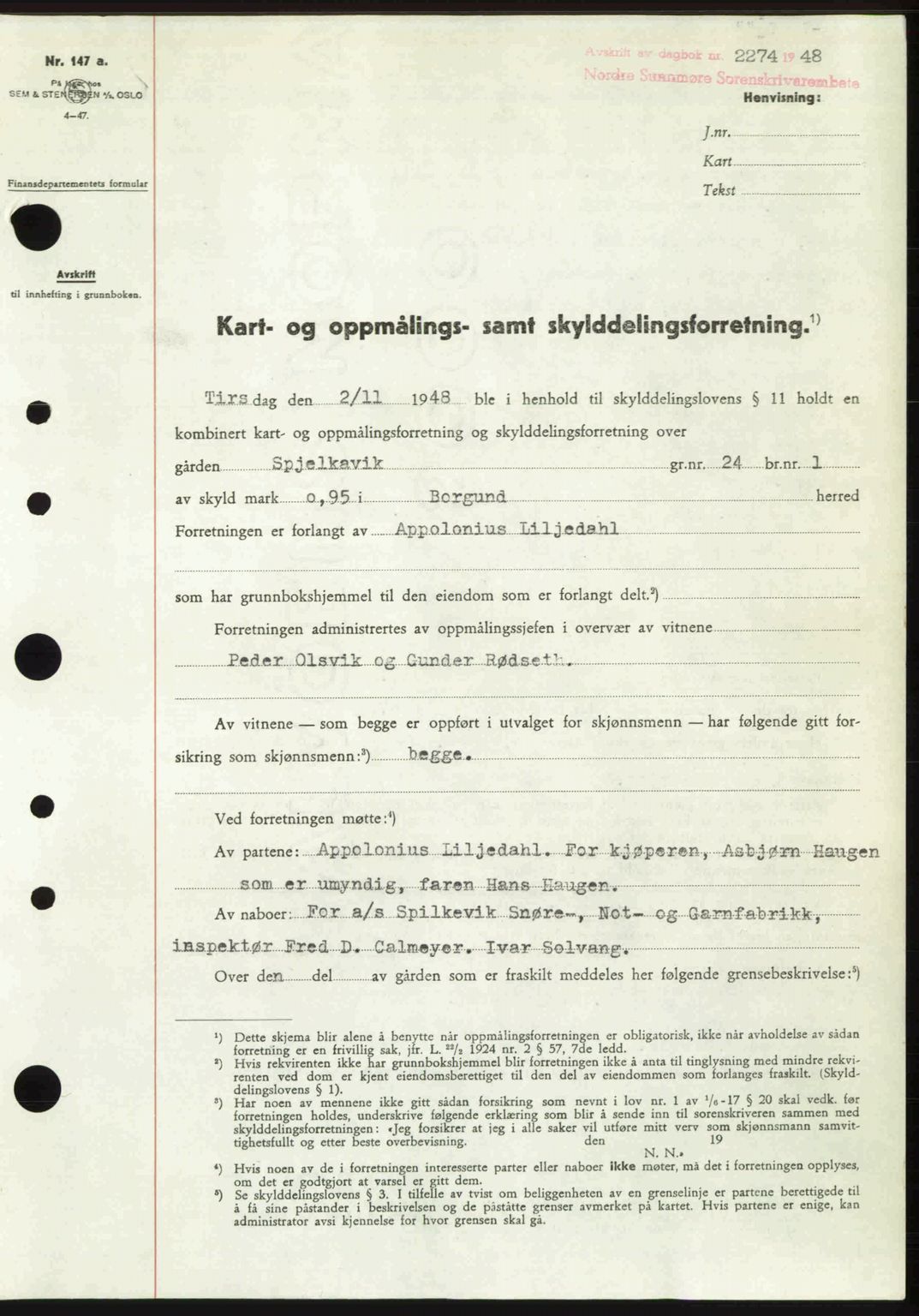 Nordre Sunnmøre sorenskriveri, SAT/A-0006/1/2/2C/2Ca: Pantebok nr. A29, 1948-1949, Dagboknr: 2274/1948