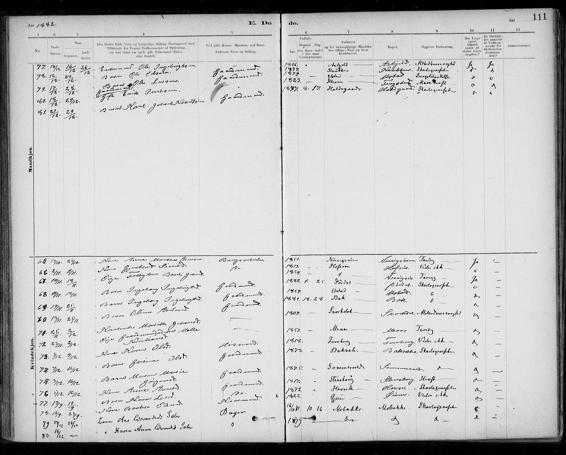 Ministerialprotokoller, klokkerbøker og fødselsregistre - Sør-Trøndelag, SAT/A-1456/668/L0810: Ministerialbok nr. 668A10, 1881-1894, s. 111
