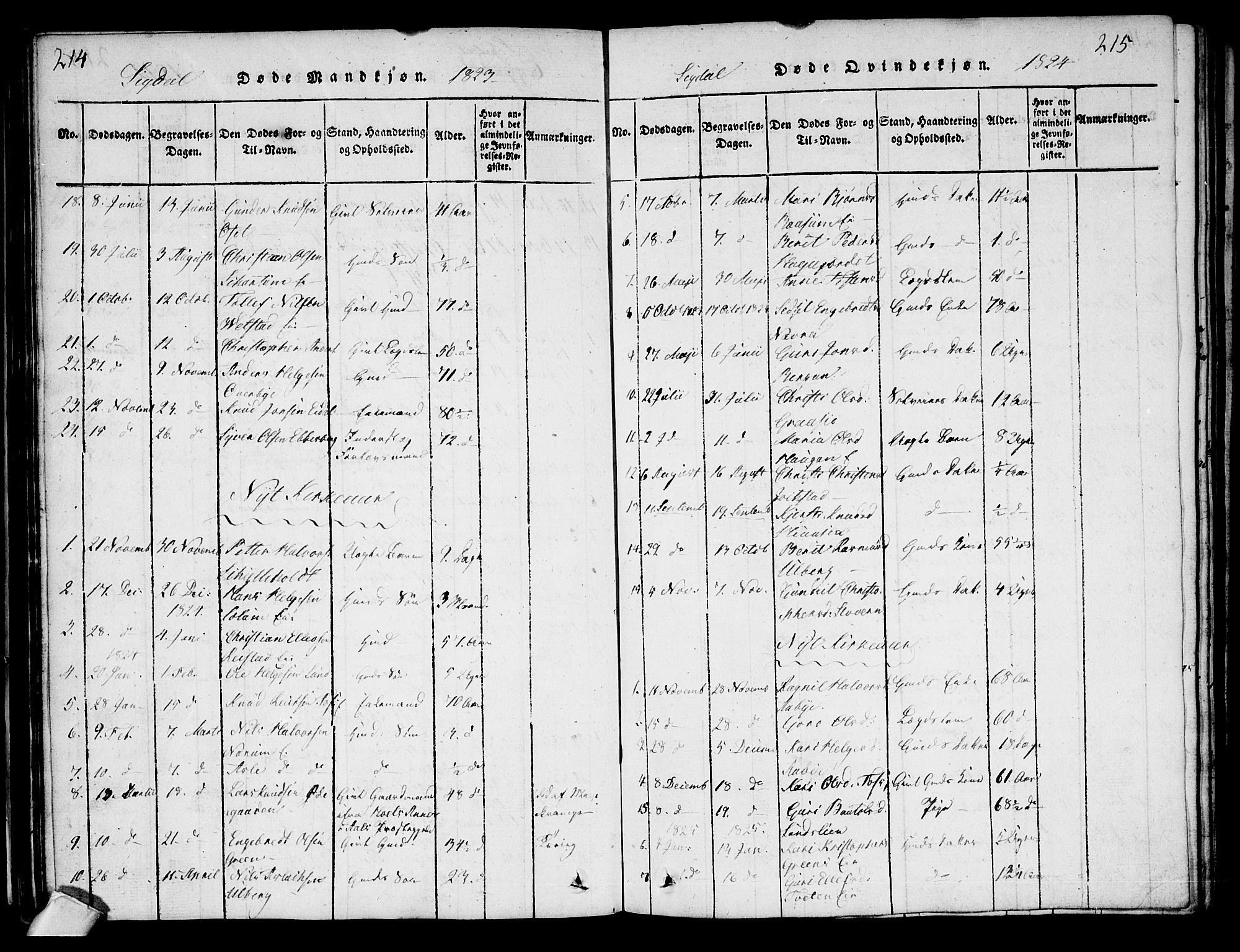 Sigdal kirkebøker, AV/SAKO-A-245/G/Ga/L0001: Klokkerbok nr. I 1 /1, 1816-1835, s. 214-215