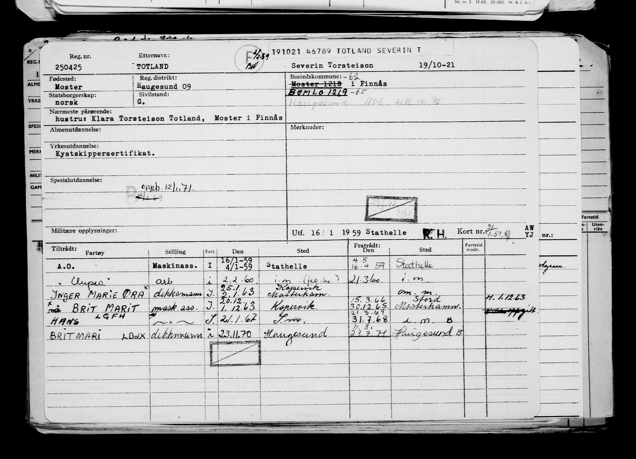 Direktoratet for sjømenn, AV/RA-S-3545/G/Gb/L0199: Hovedkort, 1921, s. 143