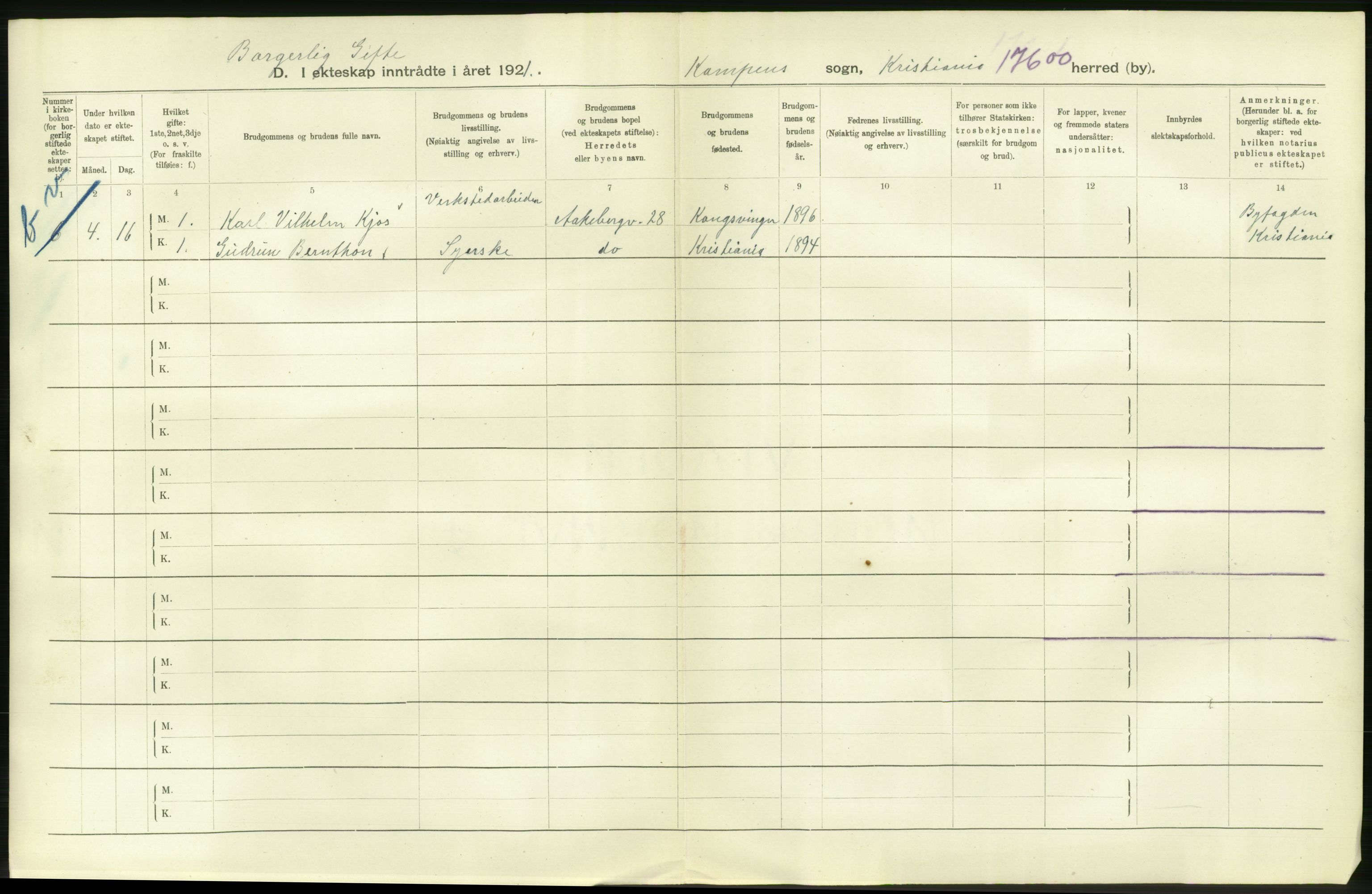 Statistisk sentralbyrå, Sosiodemografiske emner, Befolkning, AV/RA-S-2228/D/Df/Dfc/Dfca/L0011: Kristiania: Gifte, 1921, s. 800