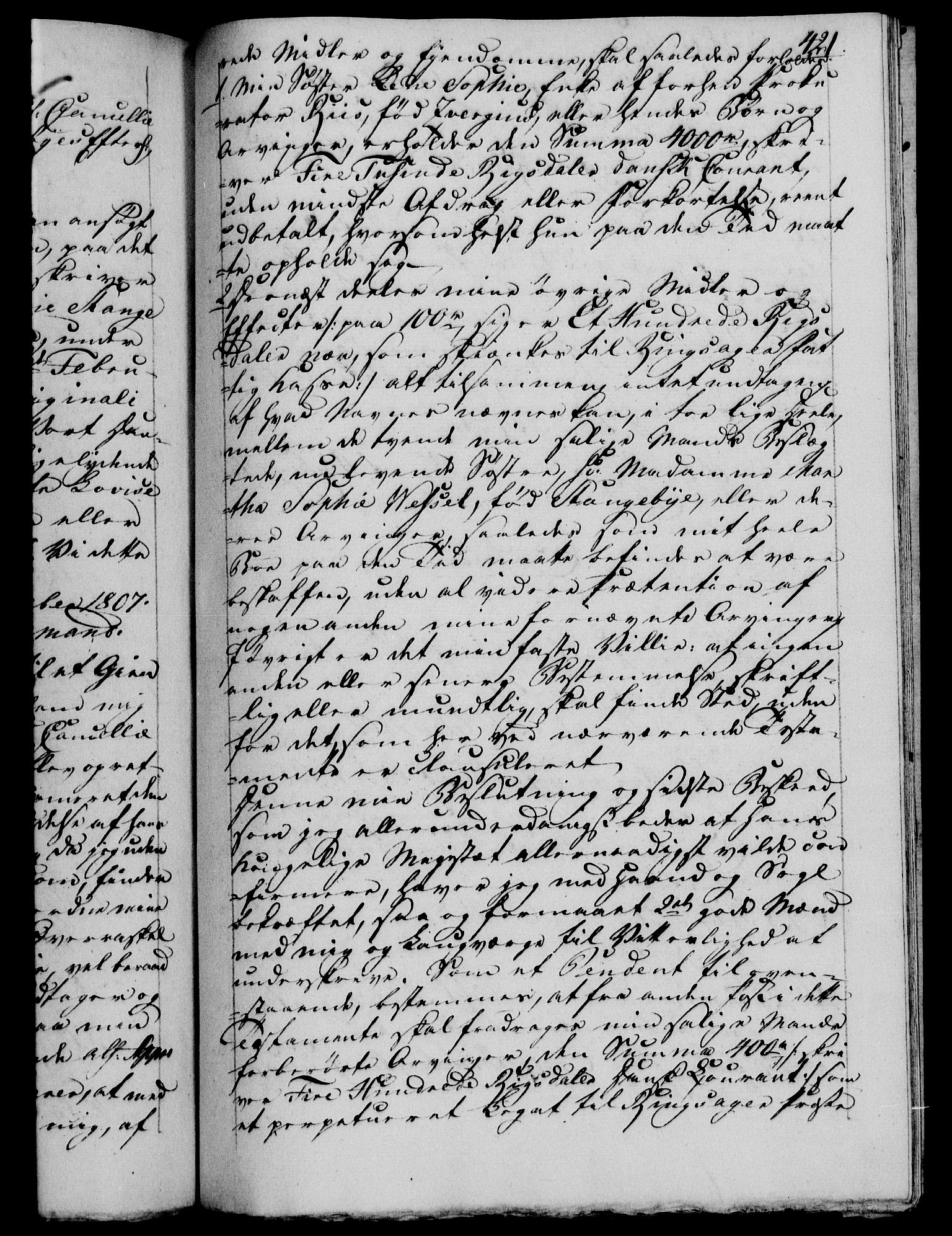 Danske Kanselli 1800-1814, AV/RA-EA-3024/H/Hf/Hfb/Hfba/L0003: Registranter, 1805-1807, s. 421a