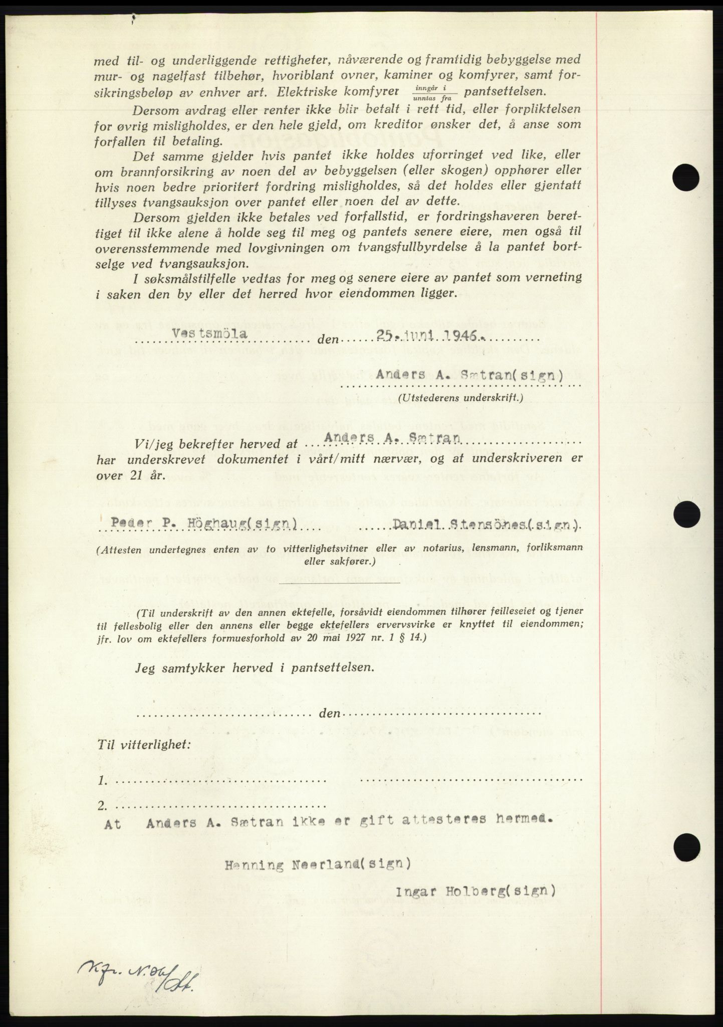 Nordmøre sorenskriveri, AV/SAT-A-4132/1/2/2Ca: Pantebok nr. B94, 1946-1946, Dagboknr: 1243/1946