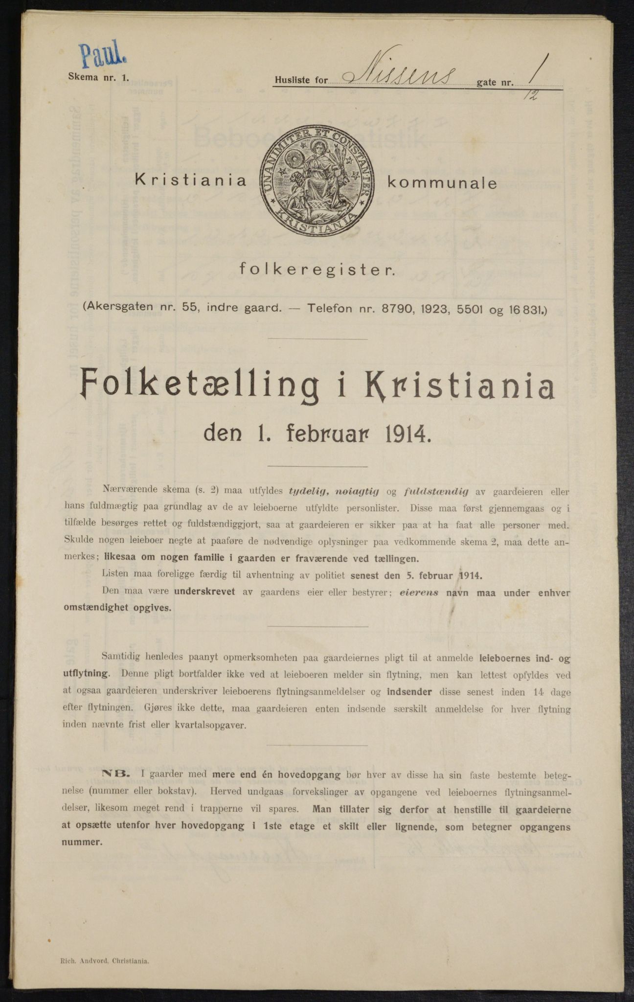 OBA, Kommunal folketelling 1.2.1914 for Kristiania, 1914, s. 71141