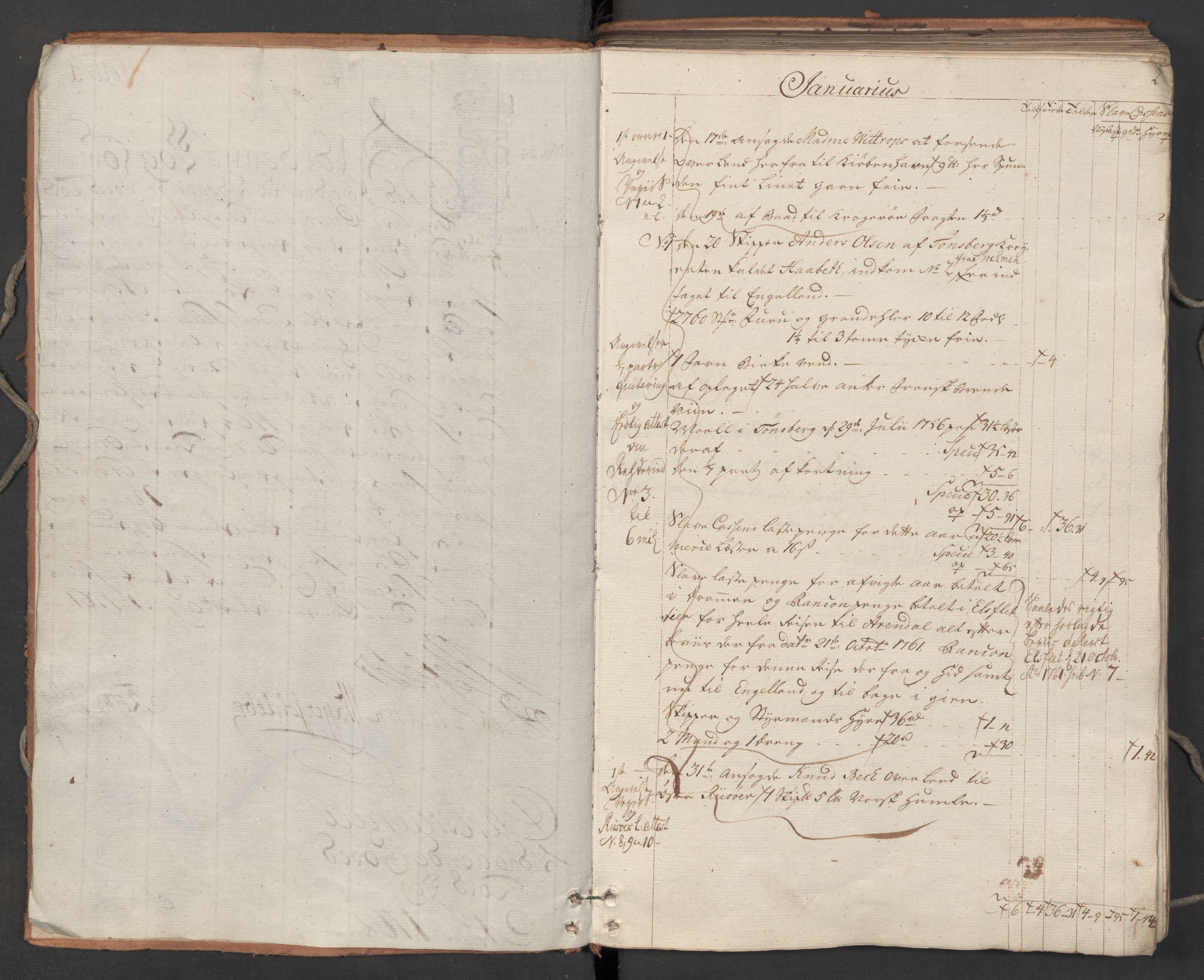 Generaltollkammeret, tollregnskaper, AV/RA-EA-5490/R06/L0064/0001: Tollregnskaper Kristiania / Utgående hovedtollbok, 1762, s. 1b-2a
