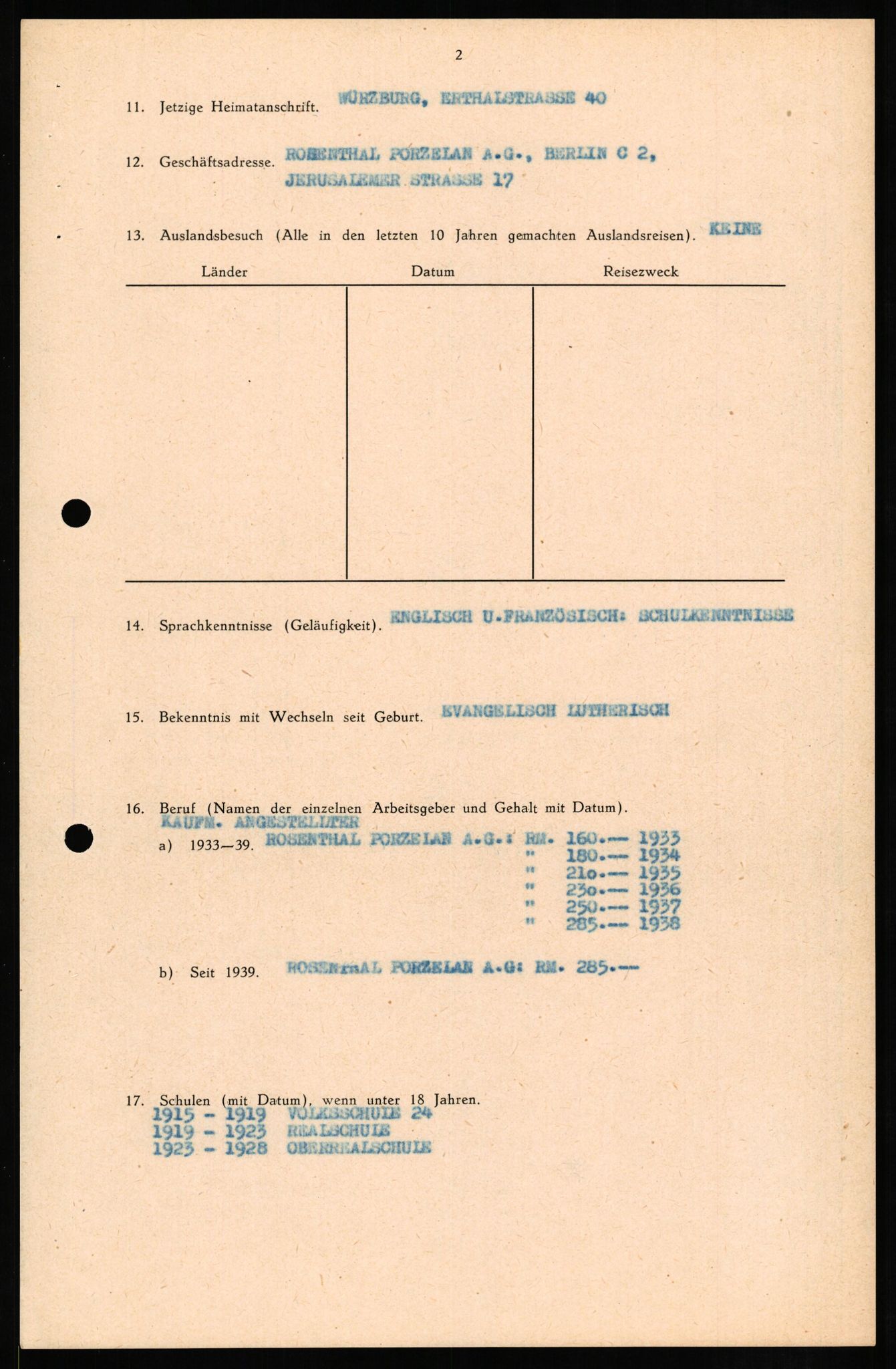 Forsvaret, Forsvarets overkommando II, RA/RAFA-3915/D/Db/L0011: CI Questionaires. Tyske okkupasjonsstyrker i Norge. Tyskere., 1945-1946, s. 341