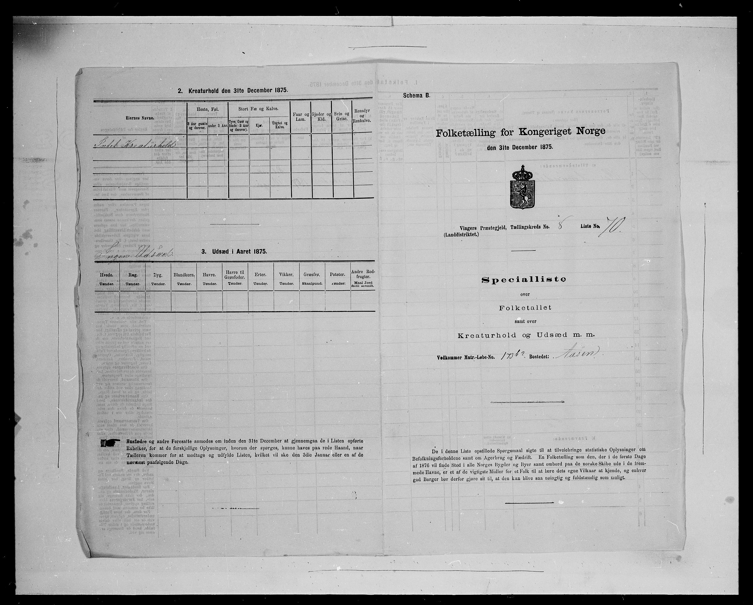 SAH, Folketelling 1875 for 0421L Vinger prestegjeld, Vinger sokn og Austmarka sokn, 1875, s. 1378