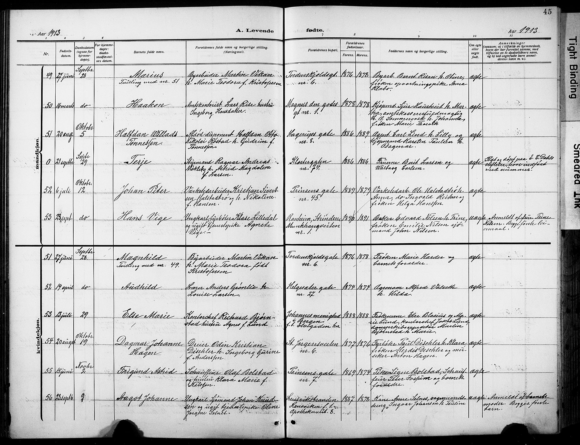 Ministerialprotokoller, klokkerbøker og fødselsregistre - Sør-Trøndelag, SAT/A-1456/601/L0096: Klokkerbok nr. 601C14, 1911-1931, s. 45