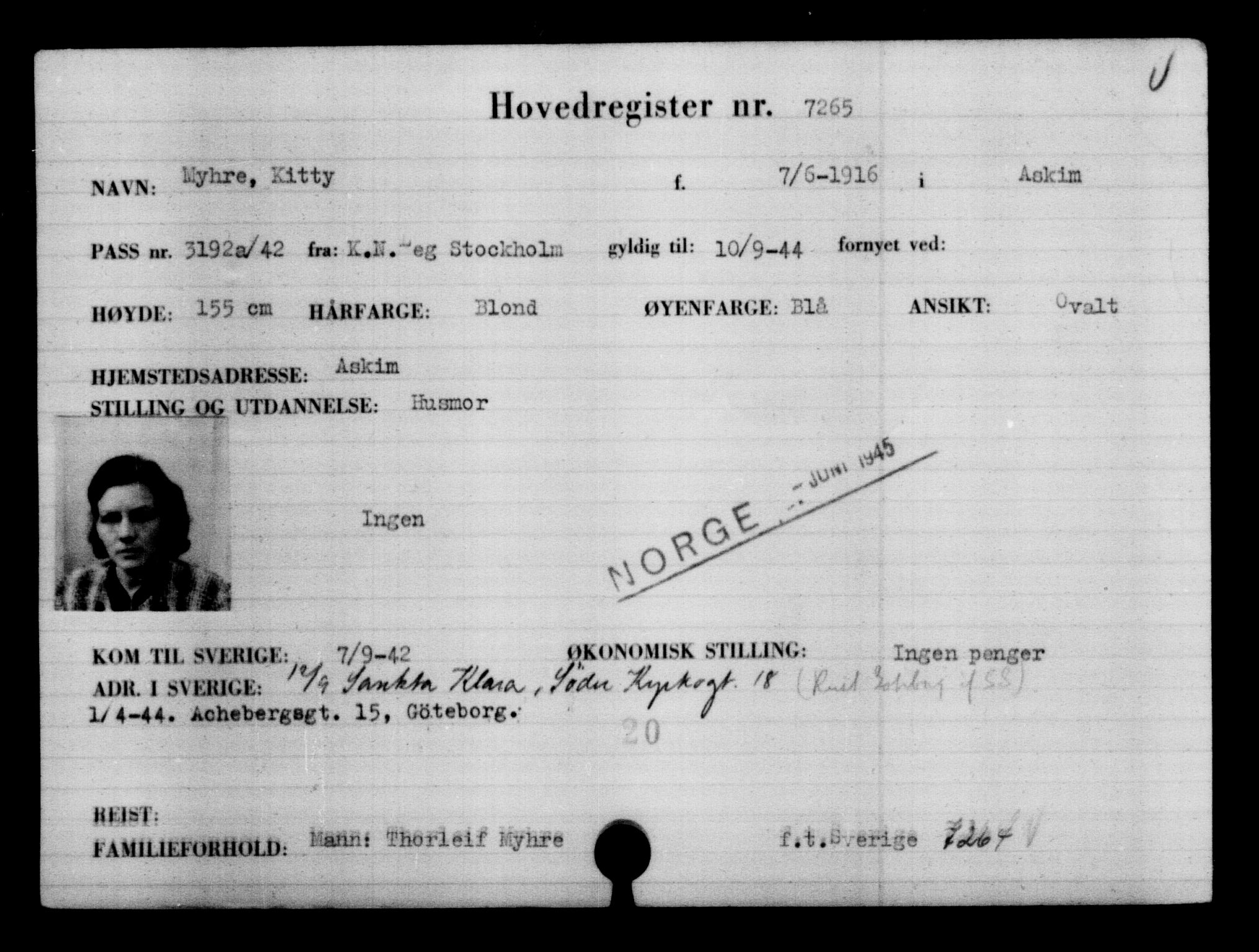 Utenriksstasjonene, Legasjonen i Stockholm, Flyktningkontoret, AV/RA-S-6753/V/Va/L0005: Kjesäterkartoteket, flyktninger med registreringsnr. 6600-9417, 1940-1945, s. 787