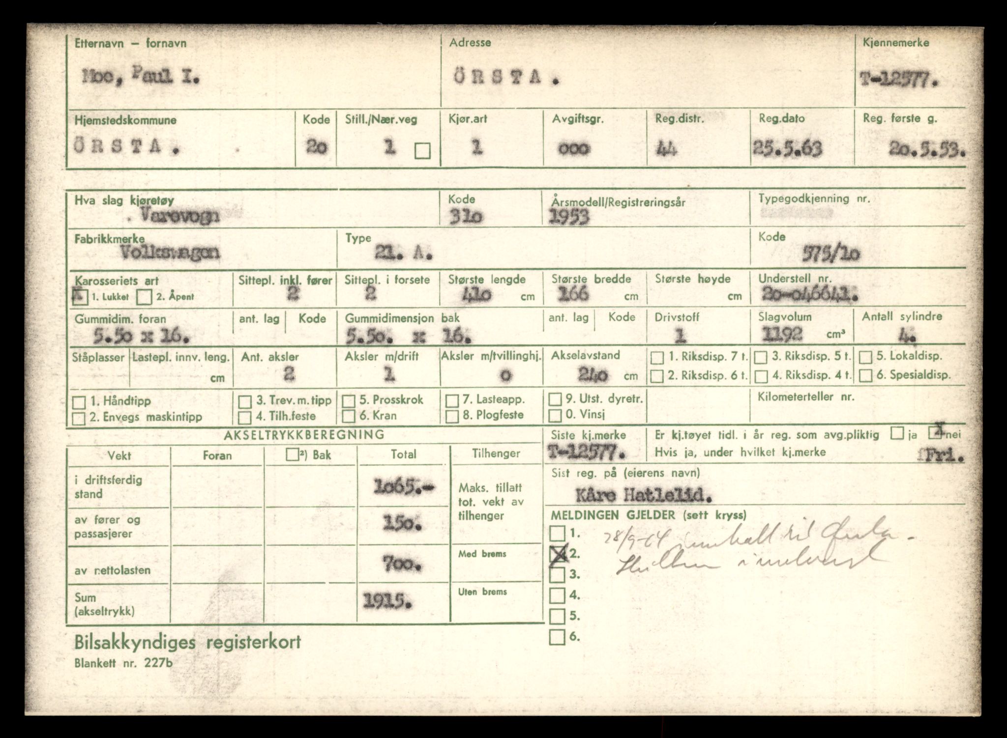 Møre og Romsdal vegkontor - Ålesund trafikkstasjon, AV/SAT-A-4099/F/Fe/L0034: Registreringskort for kjøretøy T 12500 - T 12652, 1927-1998, s. 1460