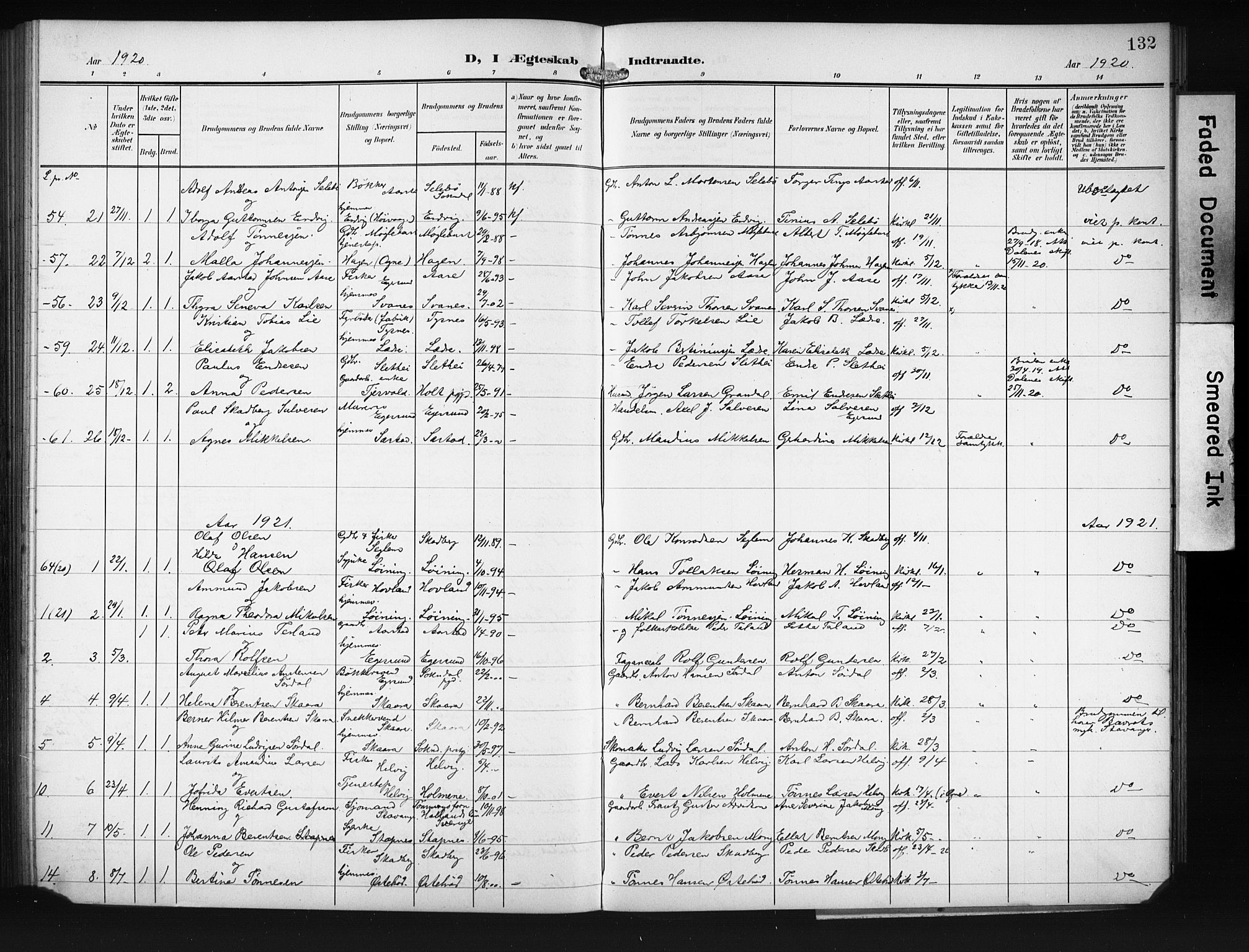 Eigersund sokneprestkontor, SAST/A-101807/S09/L0011: Klokkerbok nr. B 11, 1908-1930, s. 132