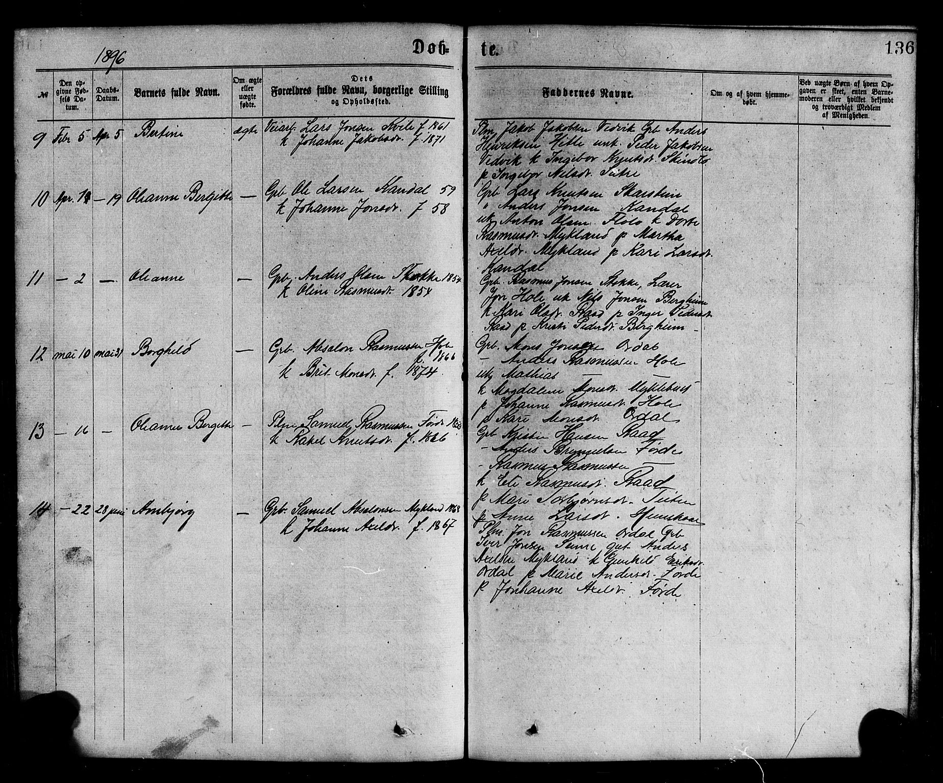 Gloppen sokneprestembete, AV/SAB-A-80101/H/Hab/Habc/L0001: Klokkerbok nr. C 1, 1872-1896, s. 136