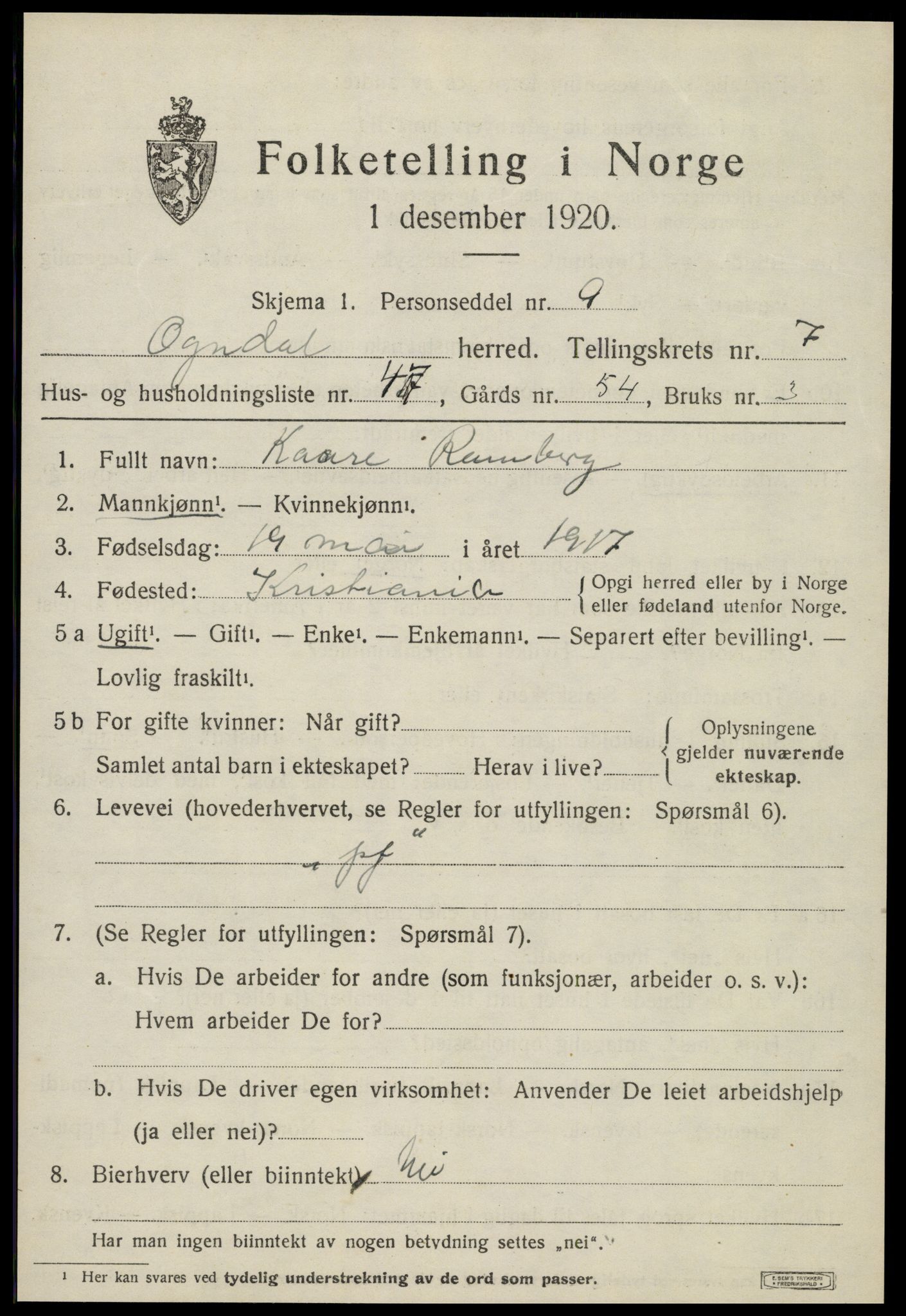 SAT, Folketelling 1920 for 1732 Ogndal herred, 1920, s. 3313