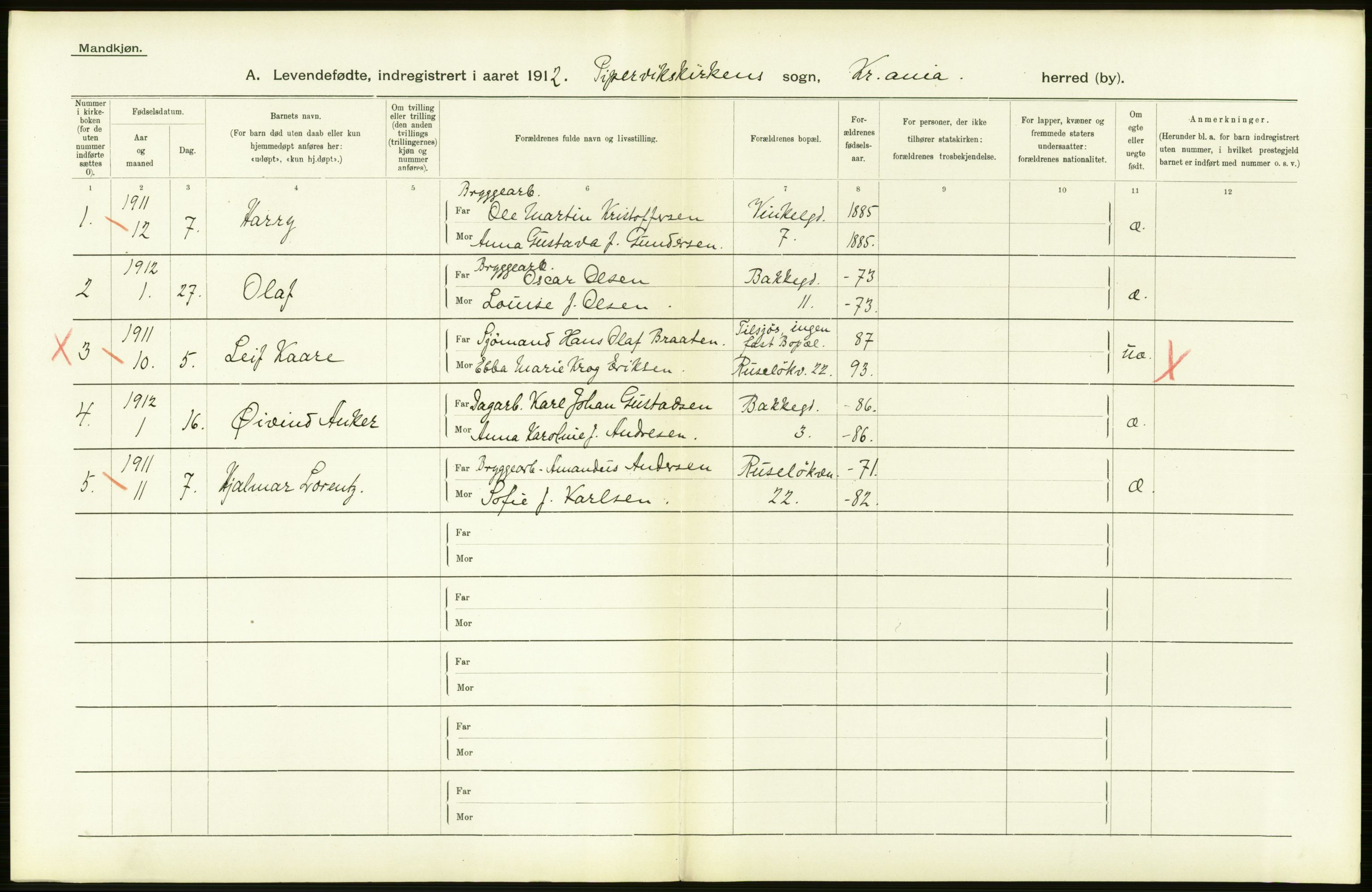 Statistisk sentralbyrå, Sosiodemografiske emner, Befolkning, RA/S-2228/D/Df/Dfb/Dfbb/L0006: Kristiania:  Levendefødte menn og kvinner., 1912, s. 720