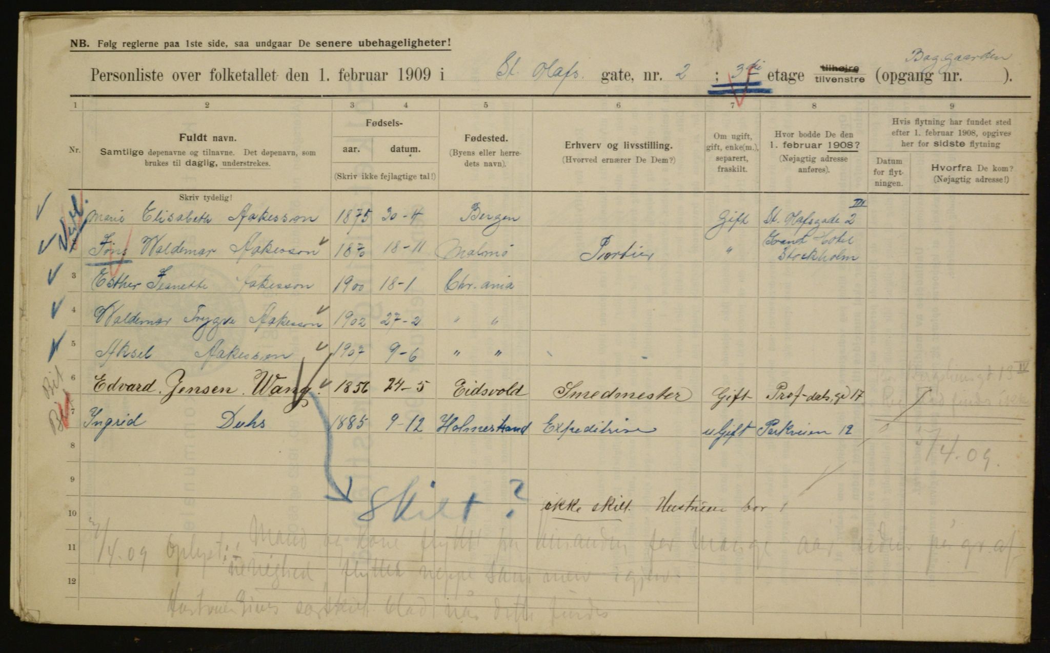 OBA, Kommunal folketelling 1.2.1909 for Kristiania kjøpstad, 1909, s. 79918