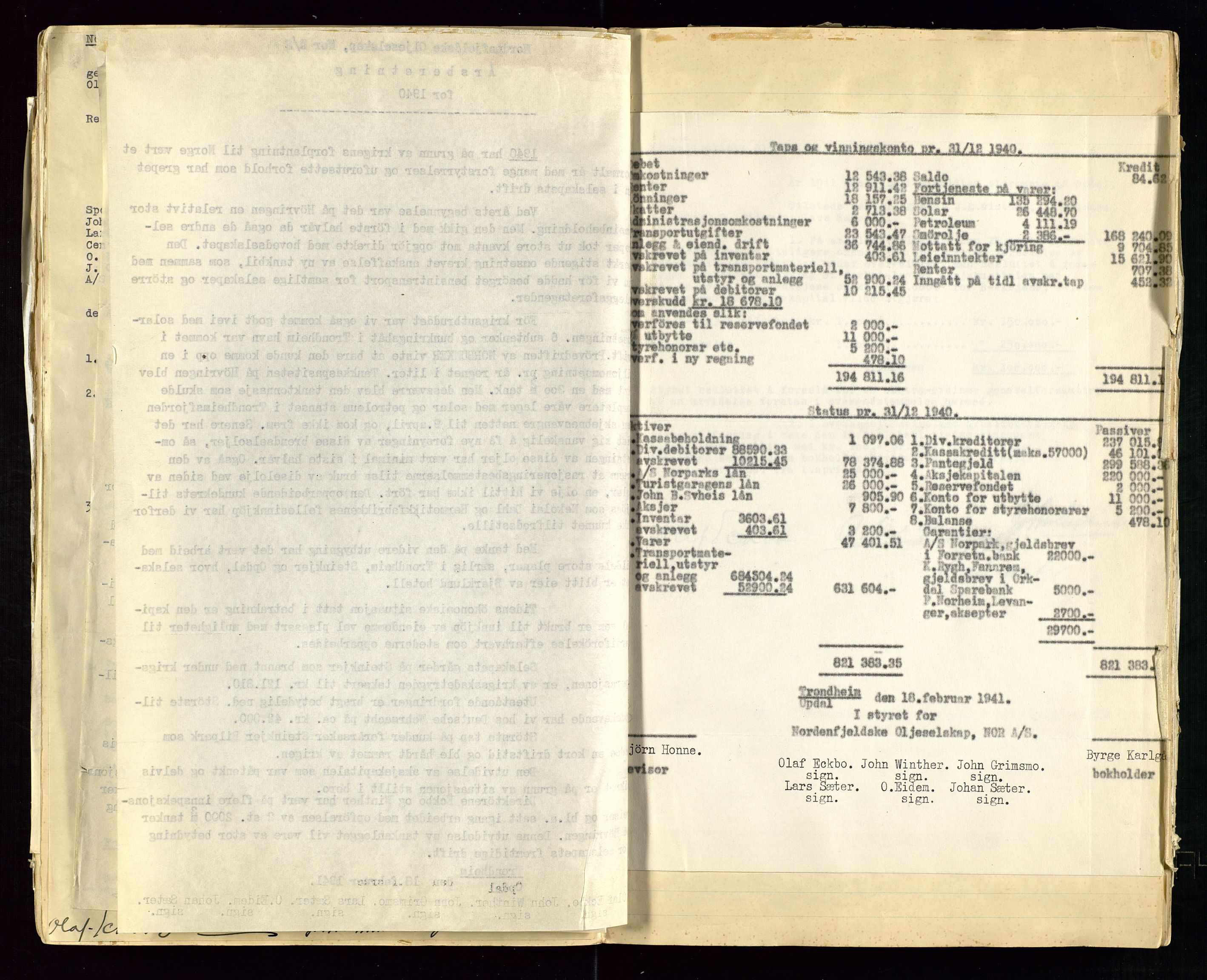 PA 1519 - Nordenfjeldske Oljeselskap, NOR A/S, SAST/A-101924/A/L0001: Styreprotokoll, 1937-1962, s. 35