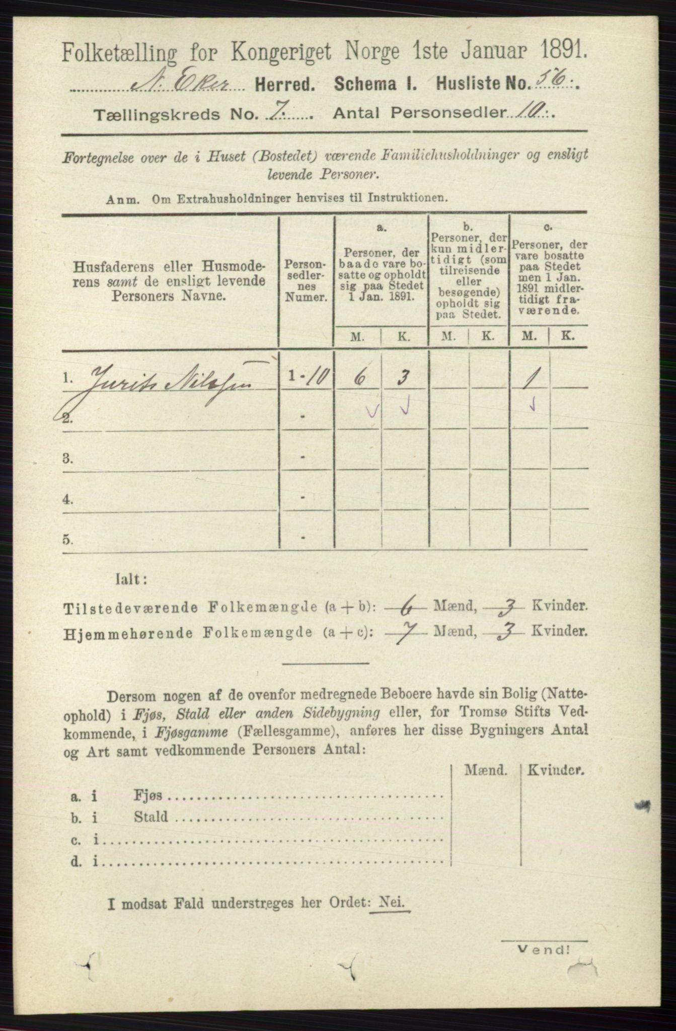 RA, Folketelling 1891 for 0625 Nedre Eiker herred, 1891, s. 3395