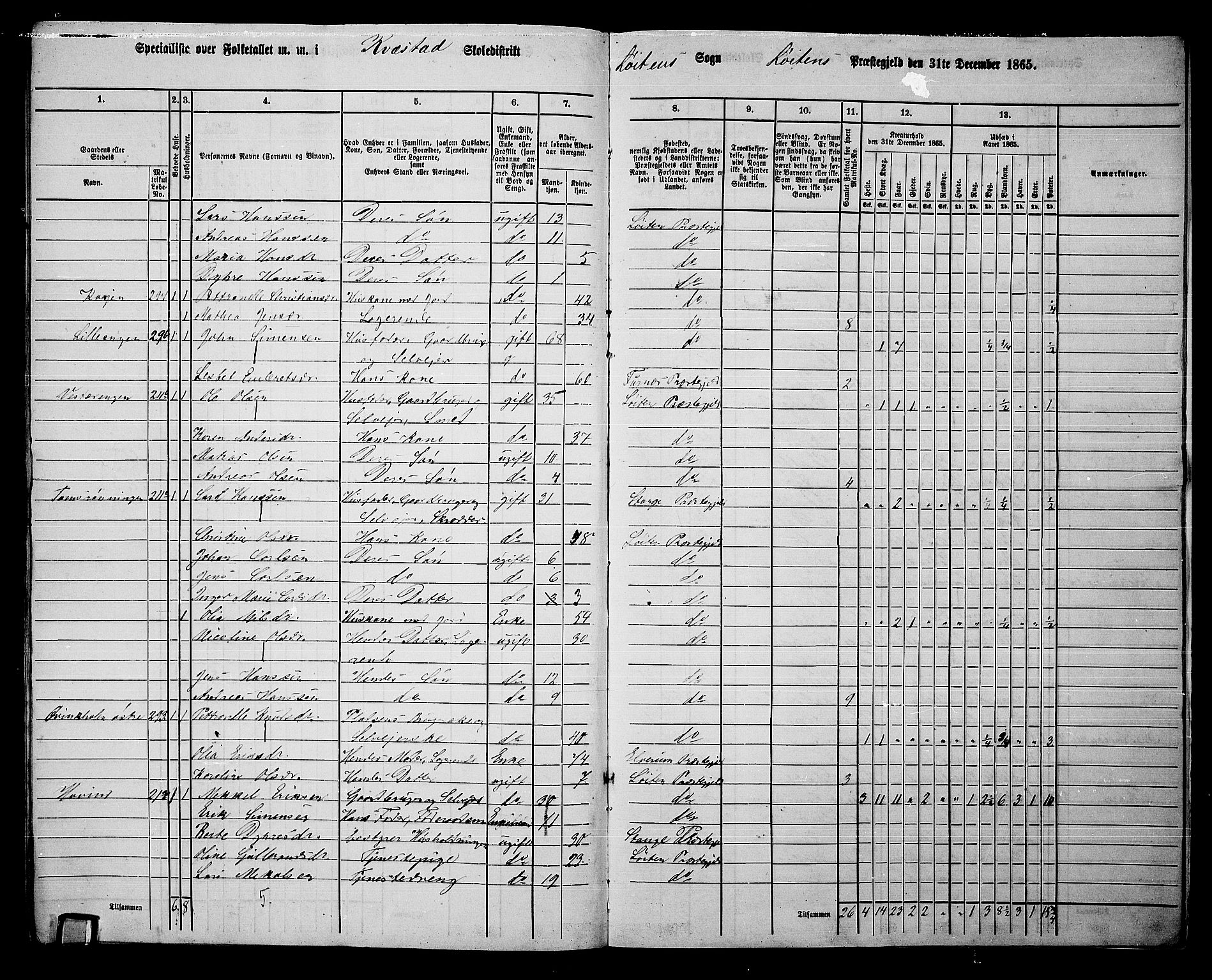 RA, Folketelling 1865 for 0415P Løten prestegjeld, 1865, s. 188