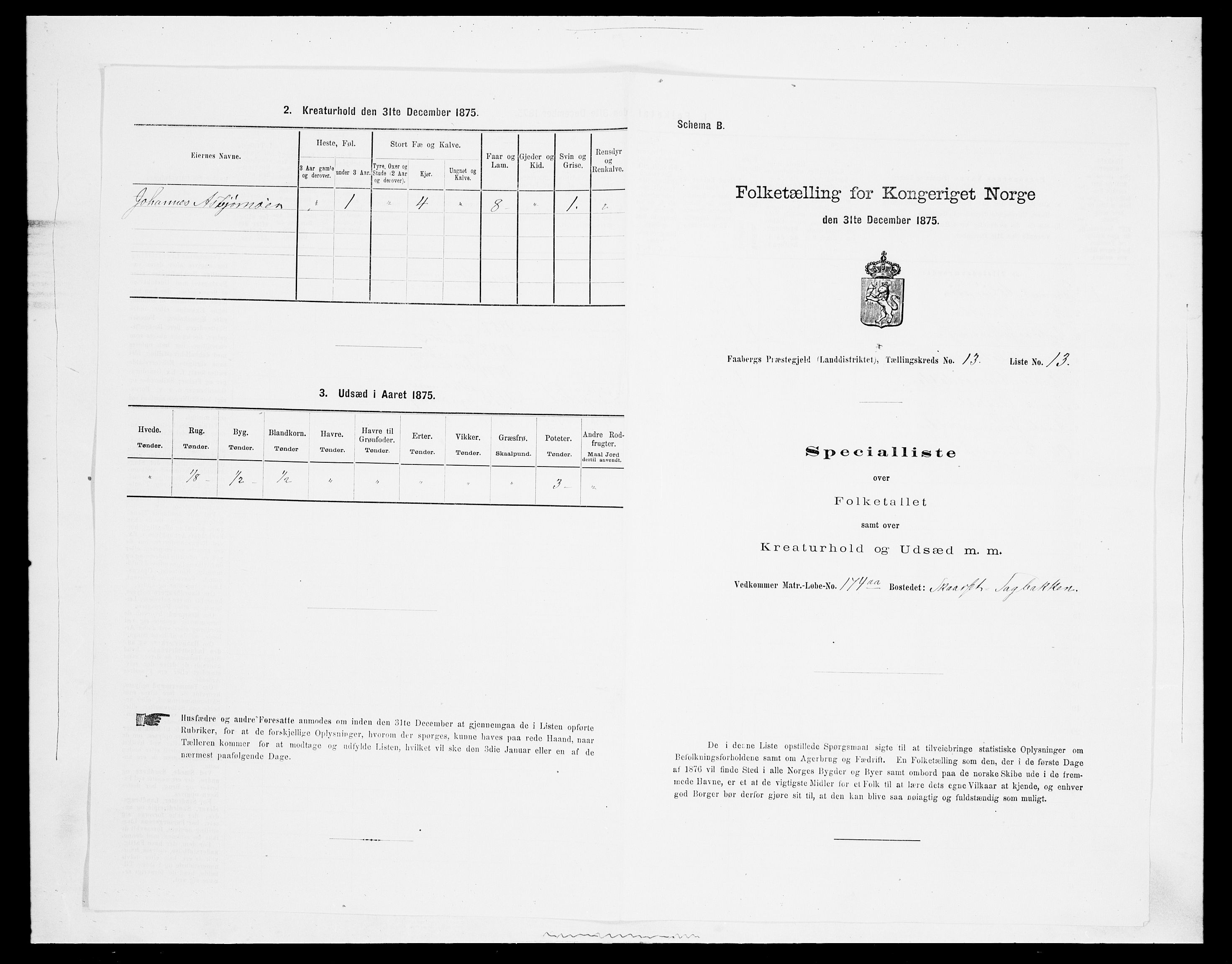 SAH, Folketelling 1875 for 0524L Fåberg prestegjeld, Fåberg sokn og Lillehammer landsokn, 1875, s. 1598