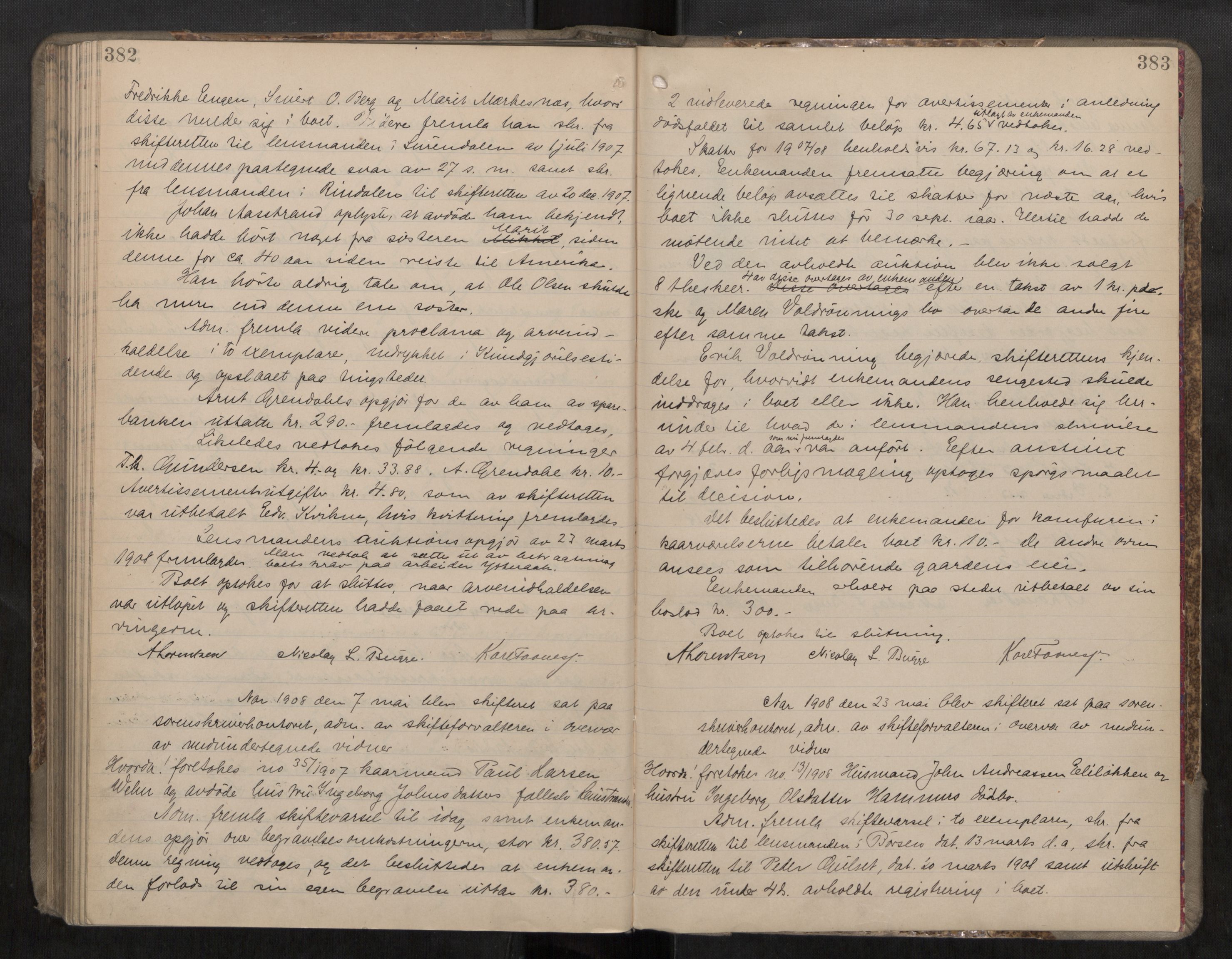 Strinda og Selbu sorenskriveri, AV/SAT-A-0015/3/3B/L0009: Skifteforhandlingsprot. 9 9, 1904-1908, s. 382-383