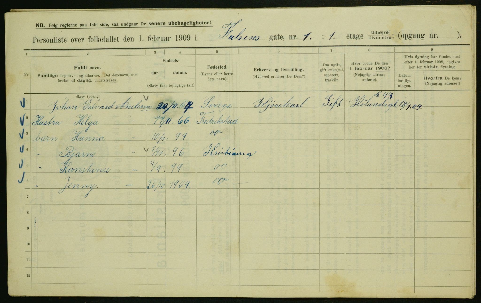 OBA, Kommunal folketelling 1.2.1909 for Kristiania kjøpstad, 1909, s. 20971