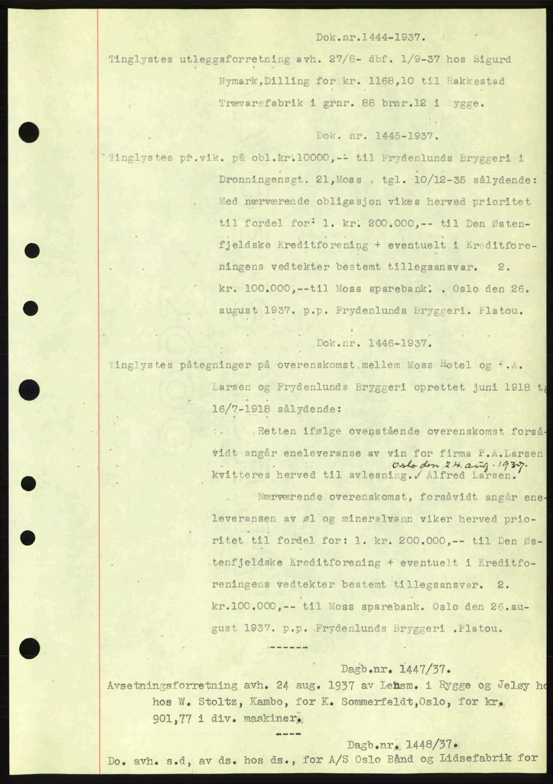 Moss sorenskriveri, SAO/A-10168: Pantebok nr. B4, 1937-1938, Dagboknr: 1444/1937