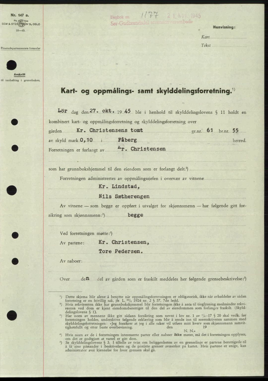 Sør-Gudbrandsdal tingrett, SAH/TING-004/H/Hb/Hbd/L0015: Pantebok nr. A15, 1945-1946, Dagboknr: 1177/1945
