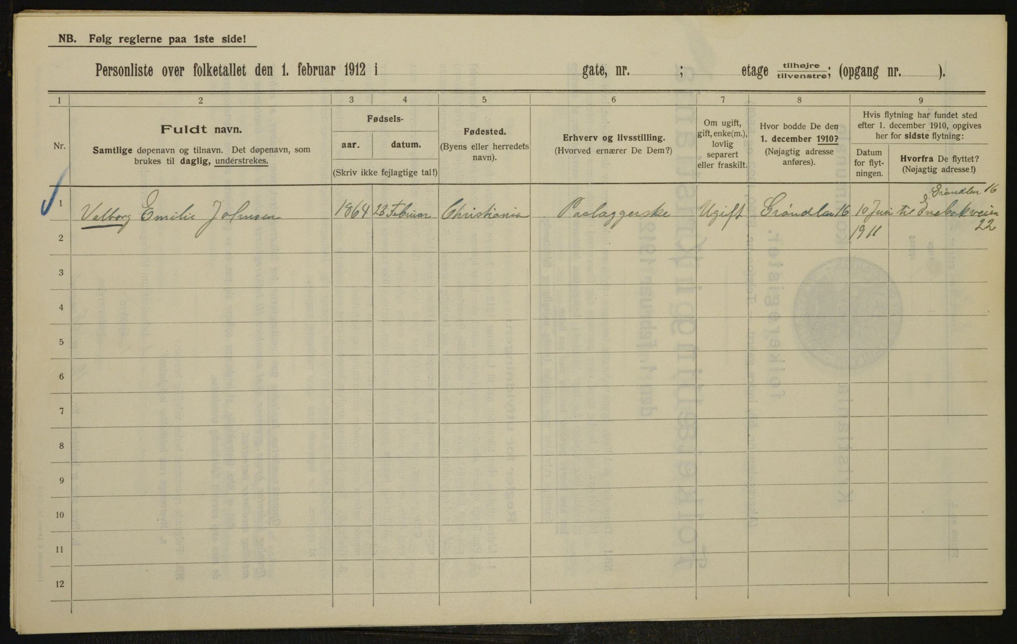 OBA, Kommunal folketelling 1.2.1912 for Kristiania, 1912, s. 21115