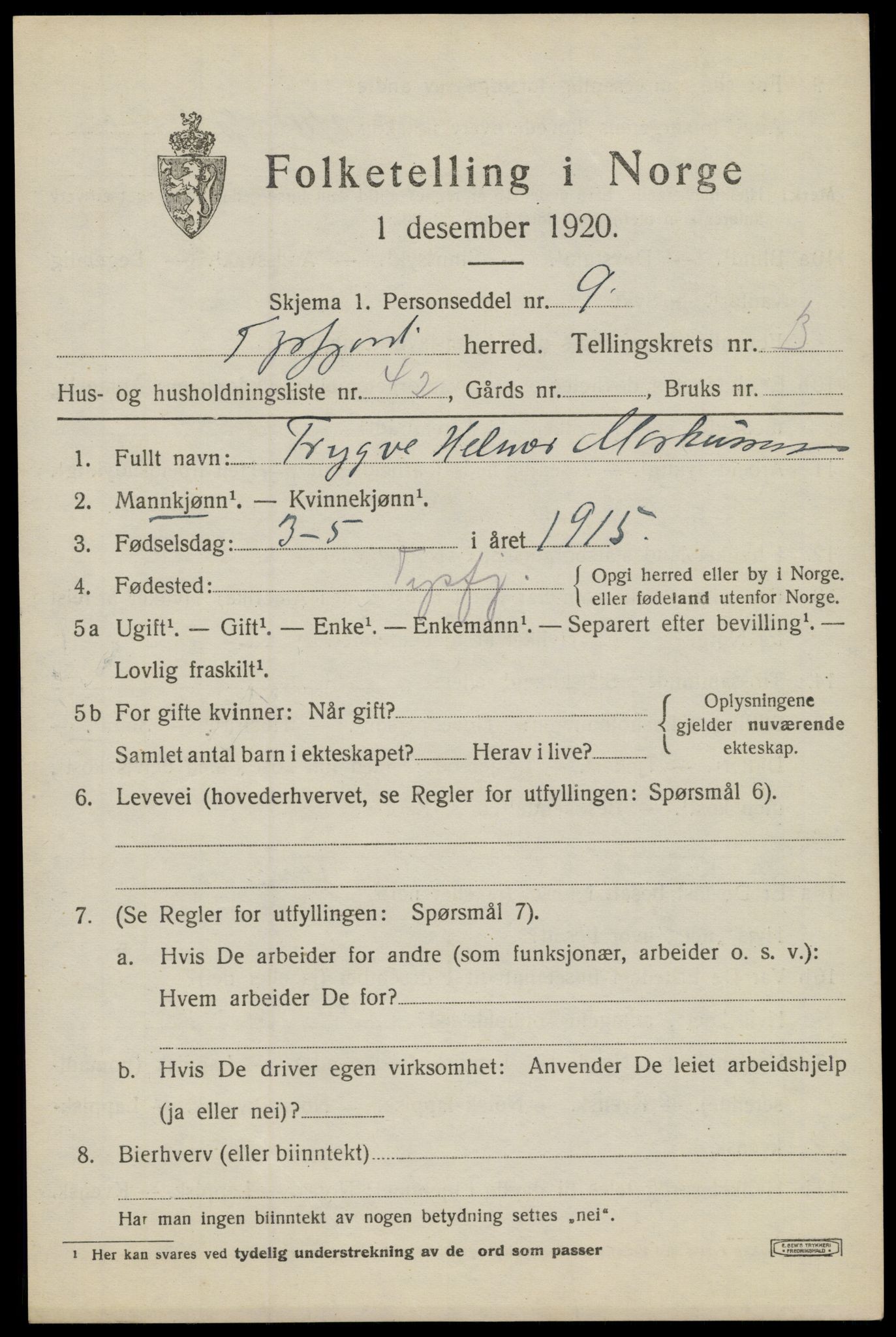 SAT, Folketelling 1920 for 1850 Tysfjord herred, 1920, s. 3103