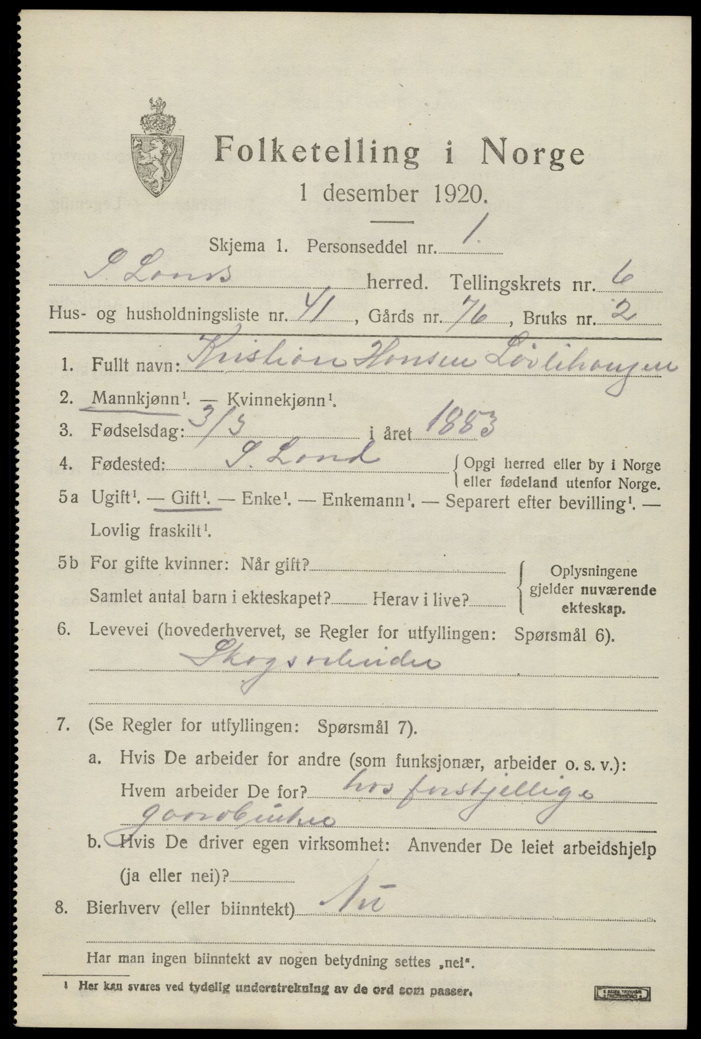 SAH, Folketelling 1920 for 0536 Søndre Land herred, 1920, s. 6743