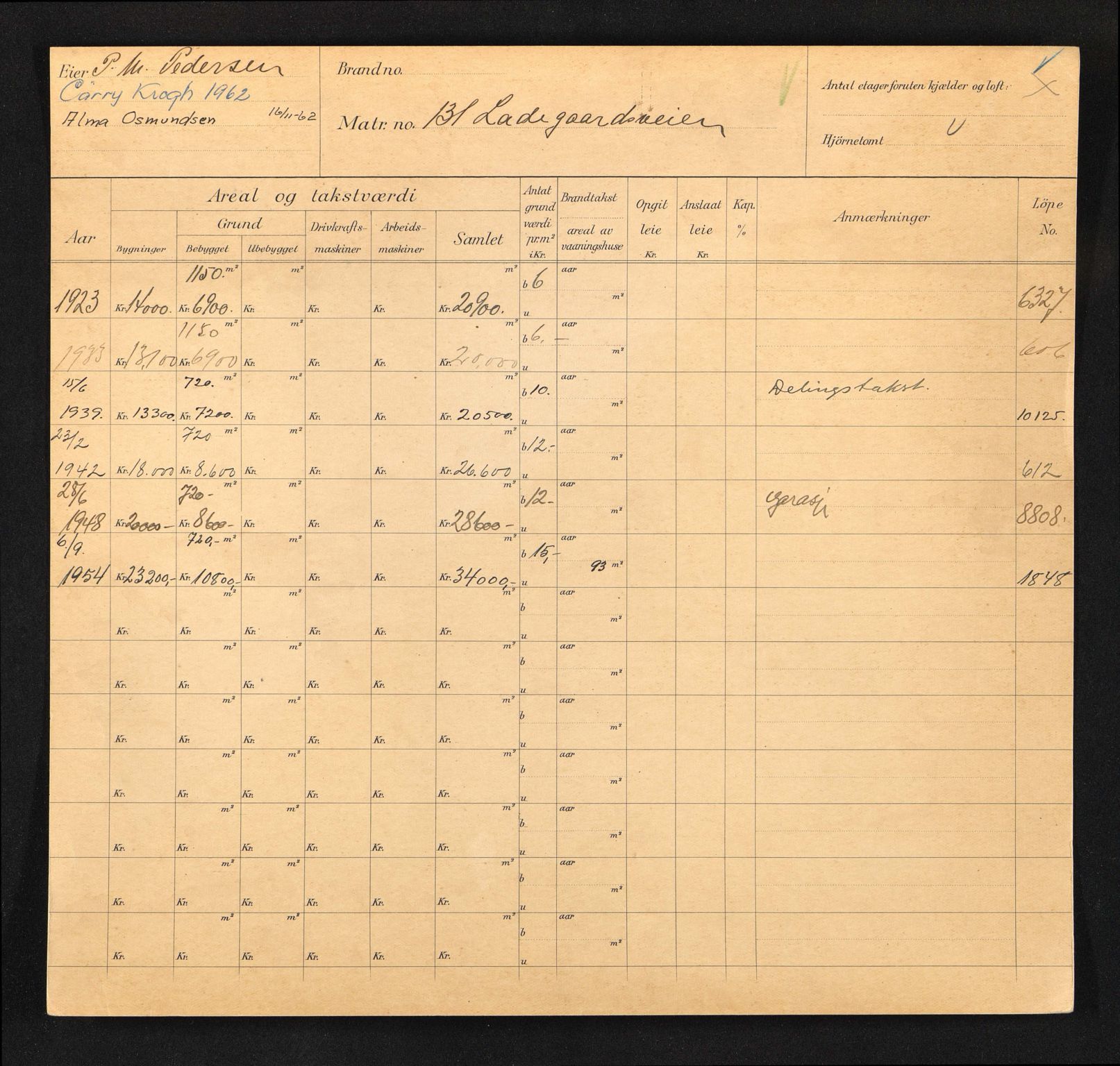 Stavanger kommune. Skattetakstvesenet, BYST/A-0440/F/Fa/Faa/L0027/0006: Skattetakstkort / La¨årdsveien 131 - Langgata 20