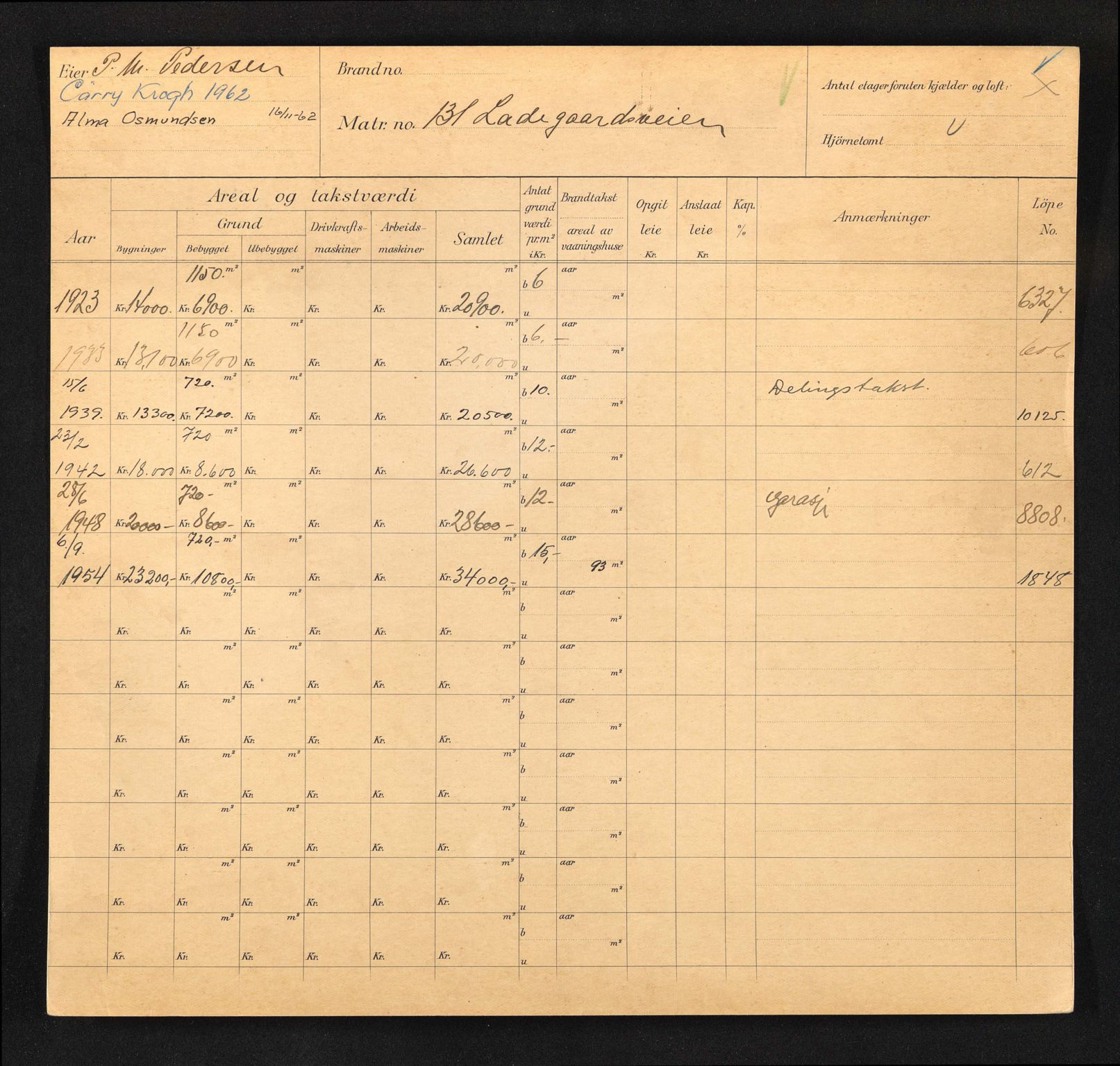 Stavanger kommune. Skattetakstvesenet, BYST/A-0440/F/Fa/Faa/L0027/0006: Skattetakstkort / La¨årdsveien 131 - Langgata 20