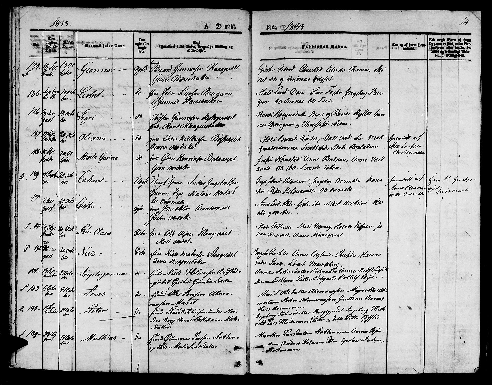 Ministerialprotokoller, klokkerbøker og fødselsregistre - Nord-Trøndelag, AV/SAT-A-1458/709/L0071: Ministerialbok nr. 709A11, 1833-1844, s. 14