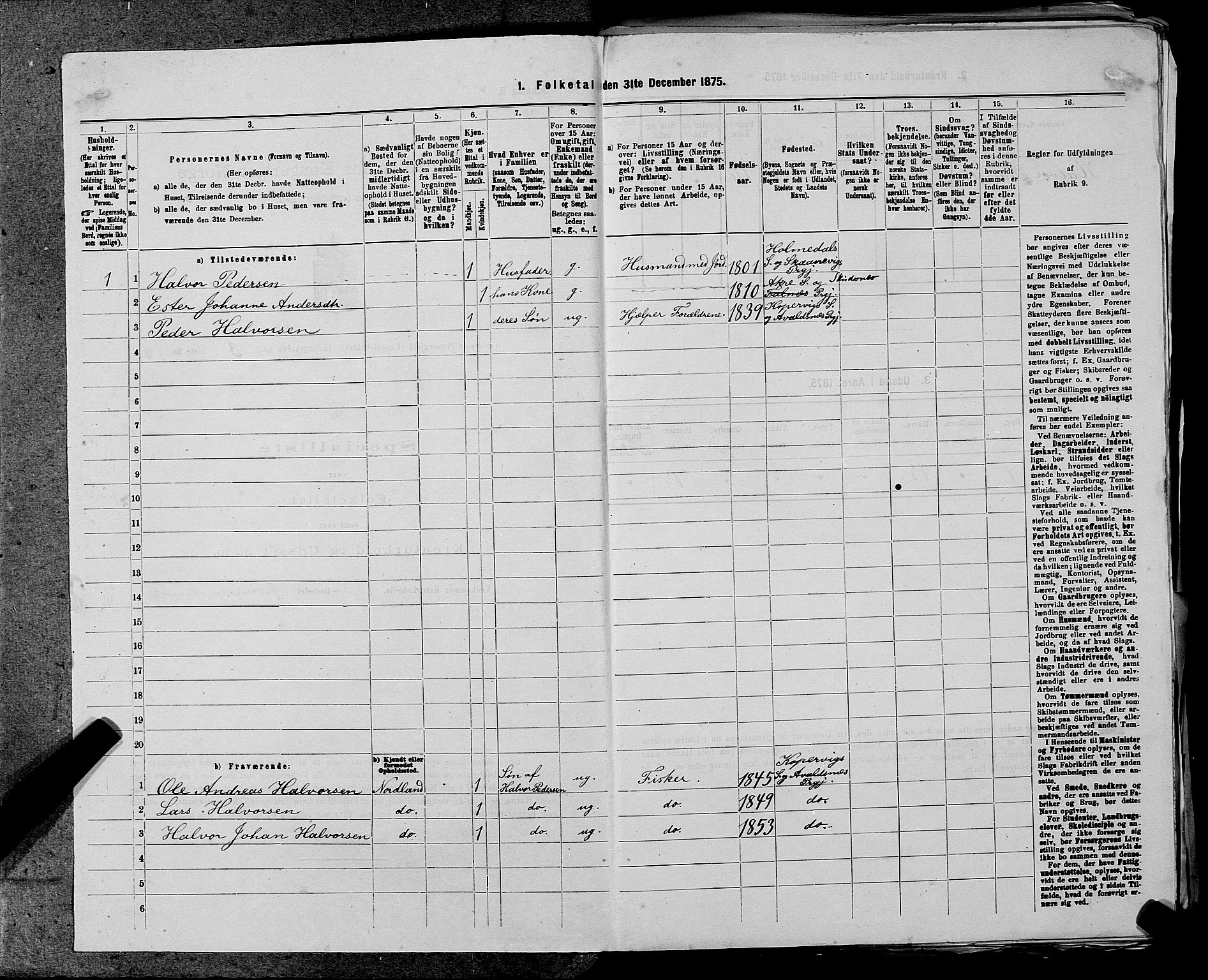 SAST, Folketelling 1875 for 1147L Avaldsnes prestegjeld, Avaldsnes sokn og Kopervik landsokn, 1875, s. 358