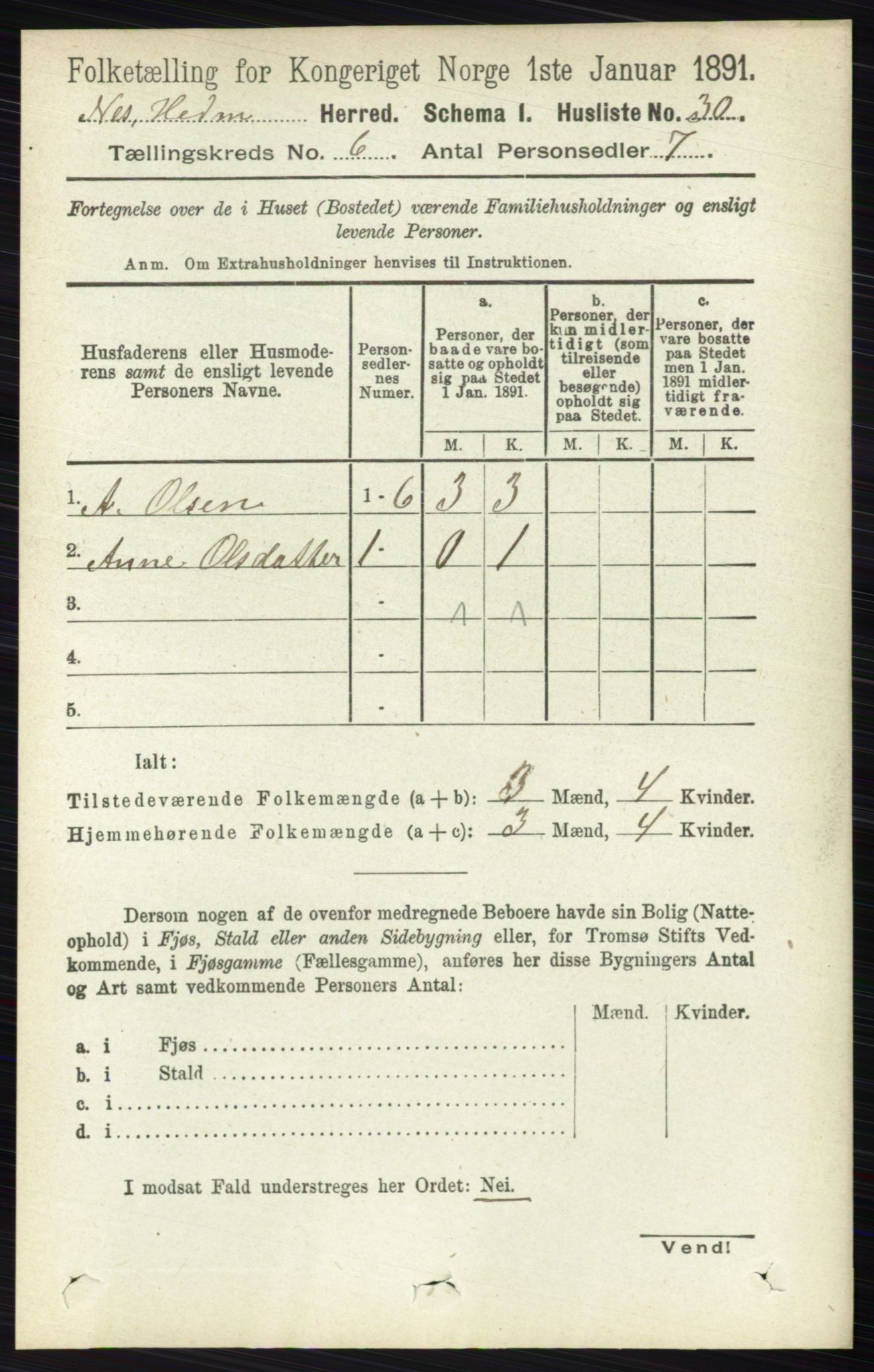 RA, Folketelling 1891 for 0411 Nes herred, 1891, s. 3198