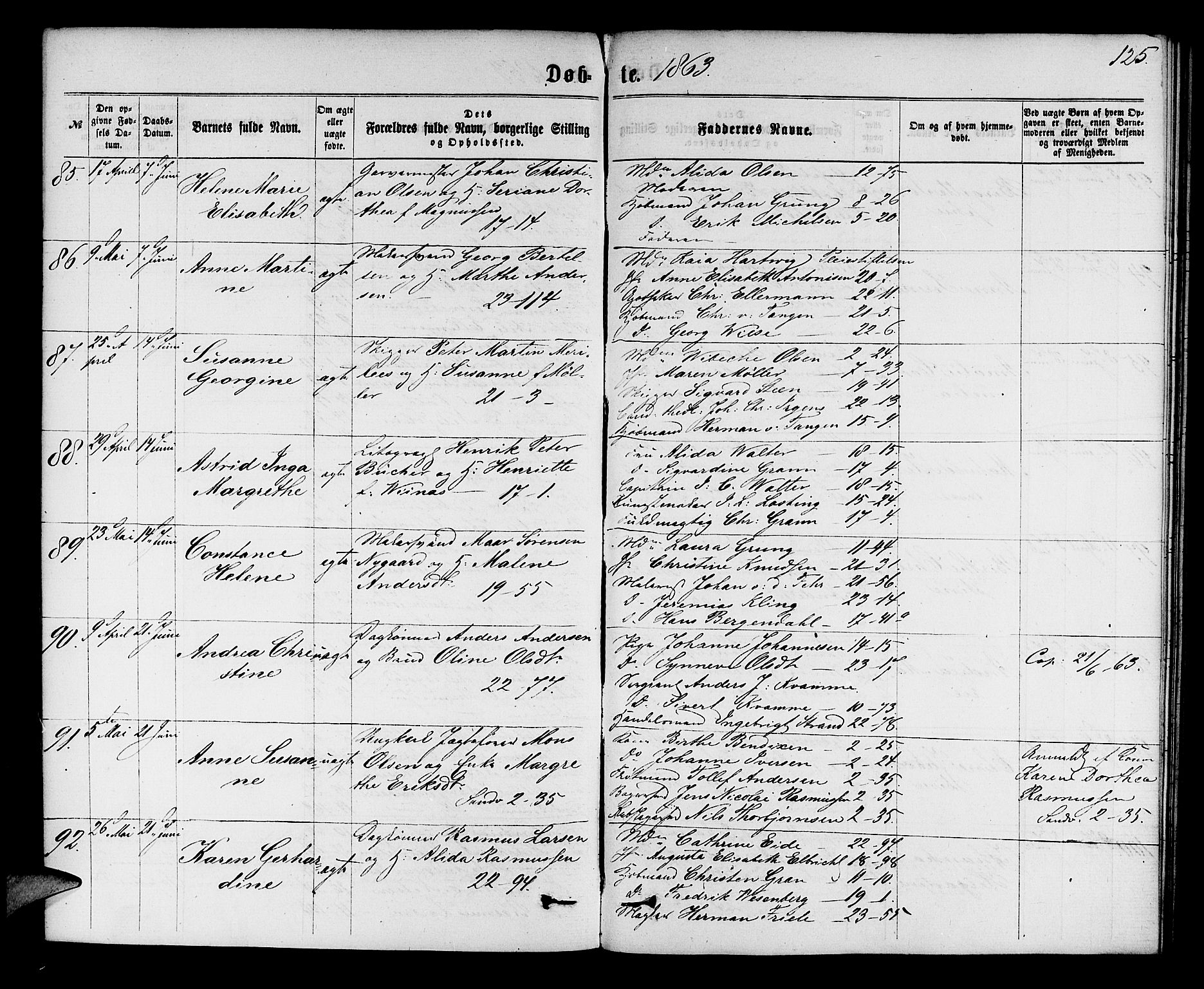 Korskirken sokneprestembete, AV/SAB-A-76101/H/Hab: Klokkerbok nr. B 5, 1863-1868, s. 125