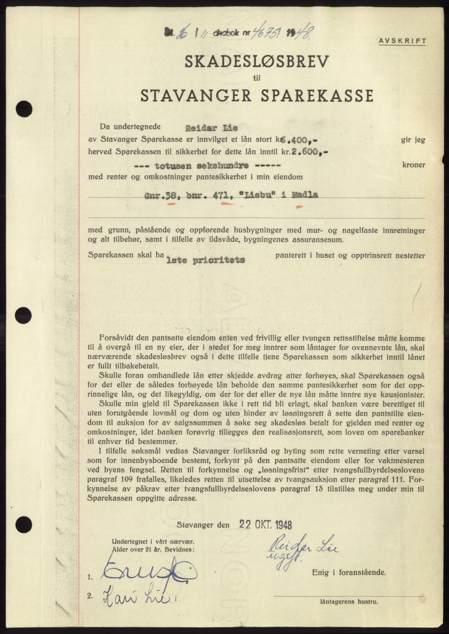Jæren sorenskriveri, SAST/A-100310/03/G/Gba/L0100: Pantebok, 1948-1948, Dagboknr: 4675/1948