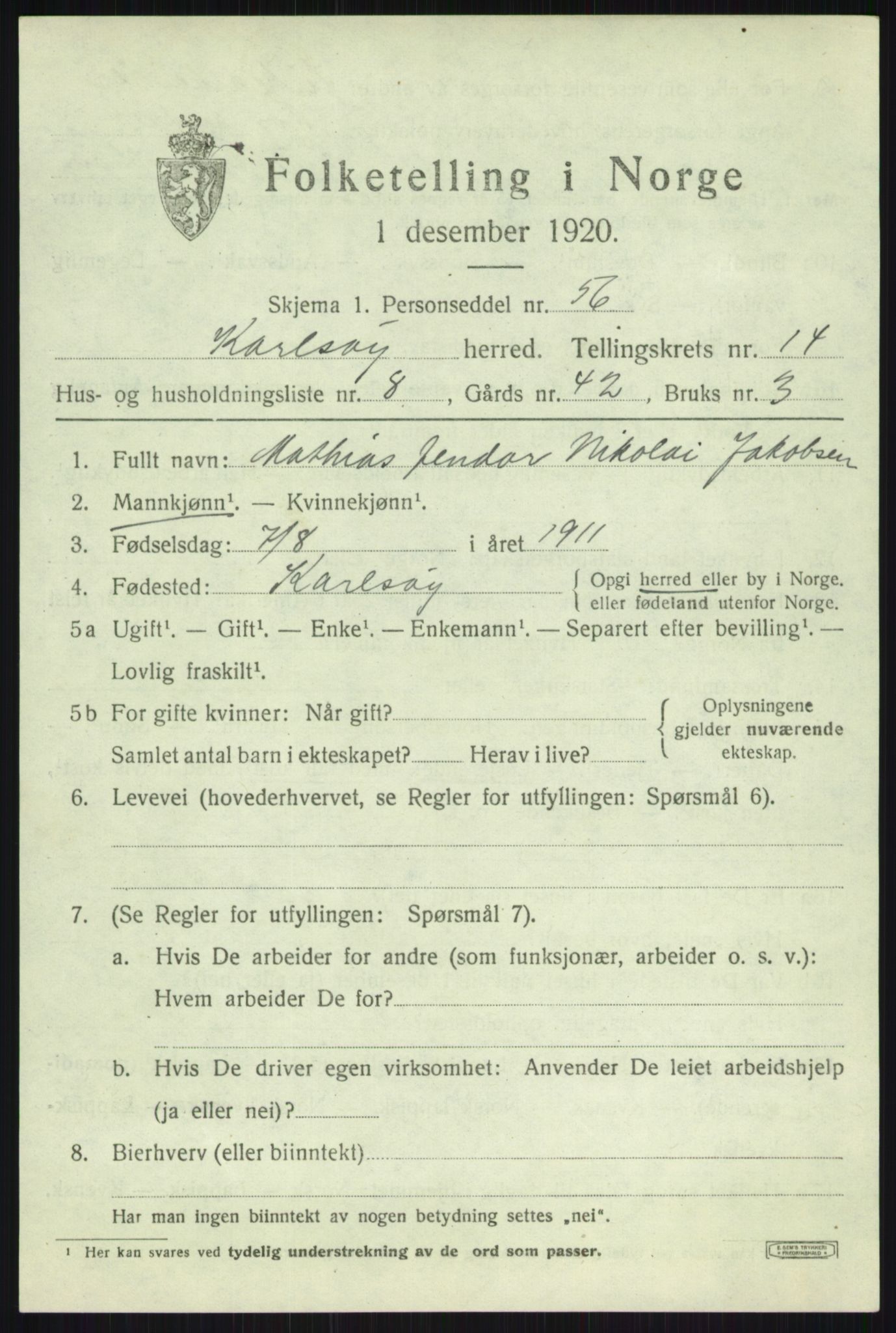 SATØ, Folketelling 1920 for 1936 Karlsøy herred, 1920, s. 5207